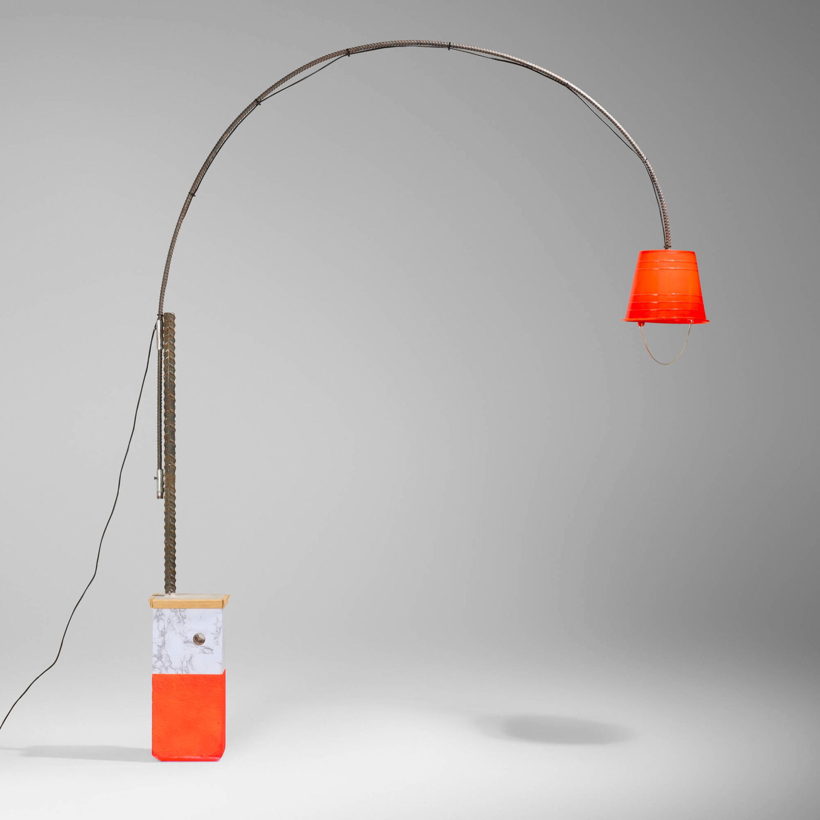 Andres Souto, cHaRcO floor lamp: Andres Souto cHaRcO floor lamp Mexico, 2022 cast concrete, found objects, rebar, plaster, wood, marble decal 95.5 h x 74 w x 12.875 d in (243 x 188 x 33 cm) This work is number 1 from the edition