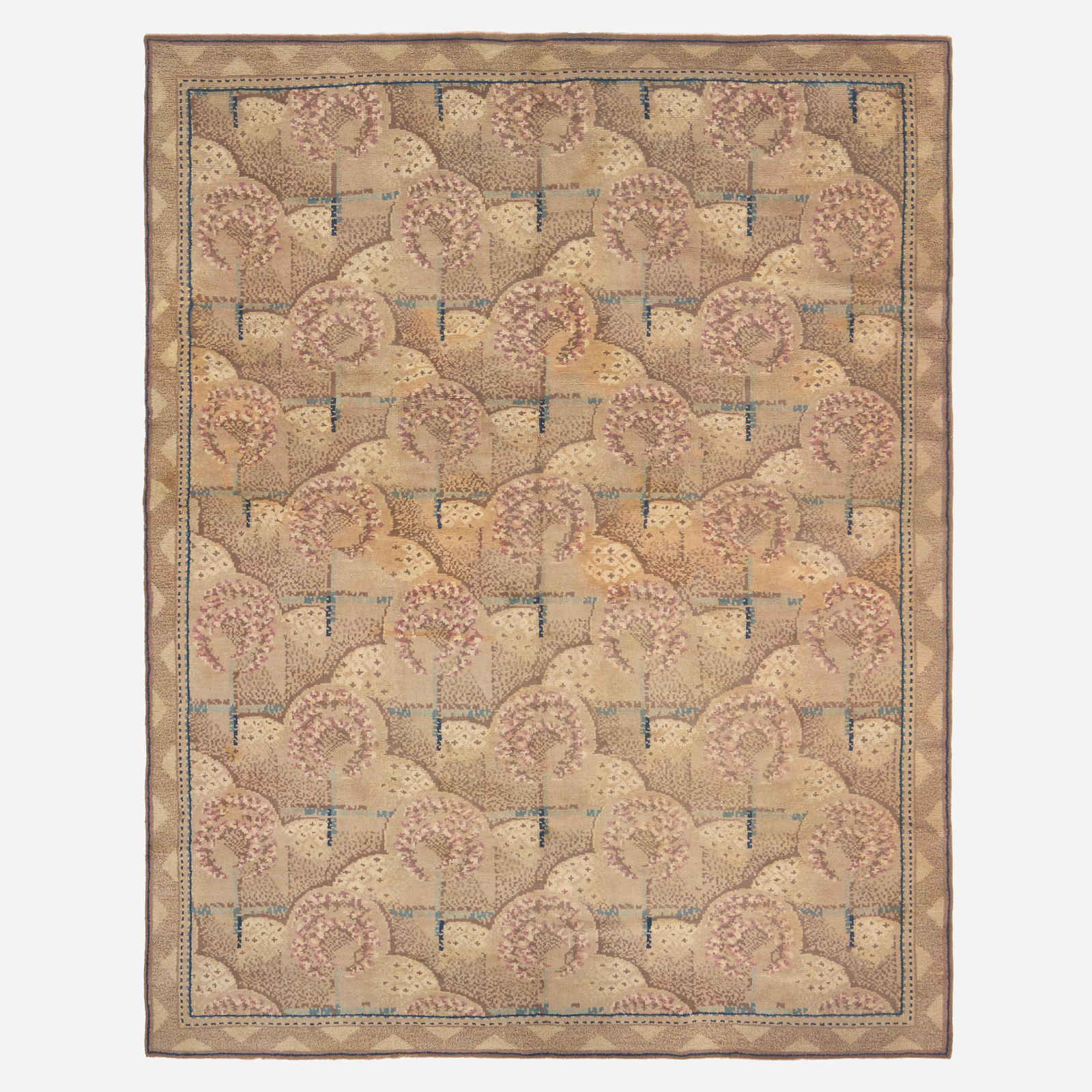 European, Art Deco pile carpet: European Art Deco pile carpet c. 1950 hand-knotted wool 8' x 10' in (244 x 305 cm) This work will ship from Lambertville, New Jersey.