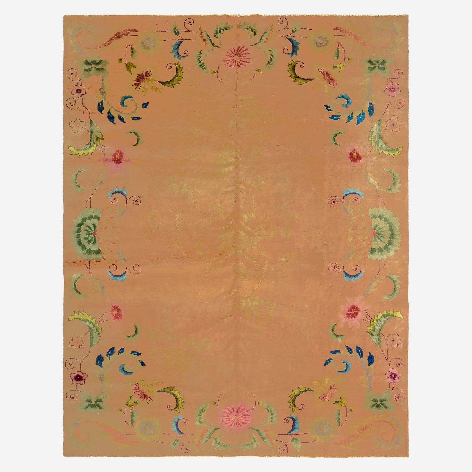 Chinese, Art Deco carpet: Chinese Art Deco carpet c.1940 hand-knotted wool 8'10" x 11'5" in (269 x 348 cm) This work will ship from Lambertville, New Jersey.