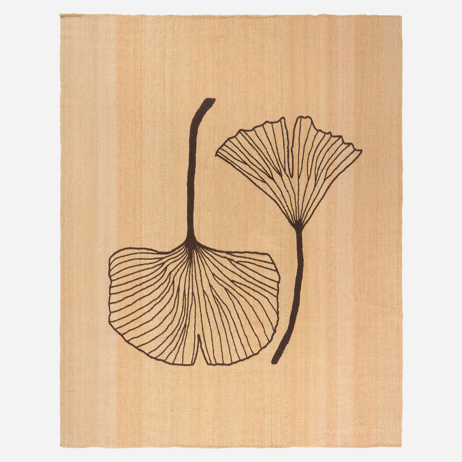 Contemporary, Embroidery Kilim flatweave carpet with ginkgo leaves: Contemporary Embroidery Kilim flatweave carpet with ginkgo leaves 21st century hand-woven wool 8'10" x 11'5" in (269 x 348 cm) This work will ship from Lambertville, New Jersey.