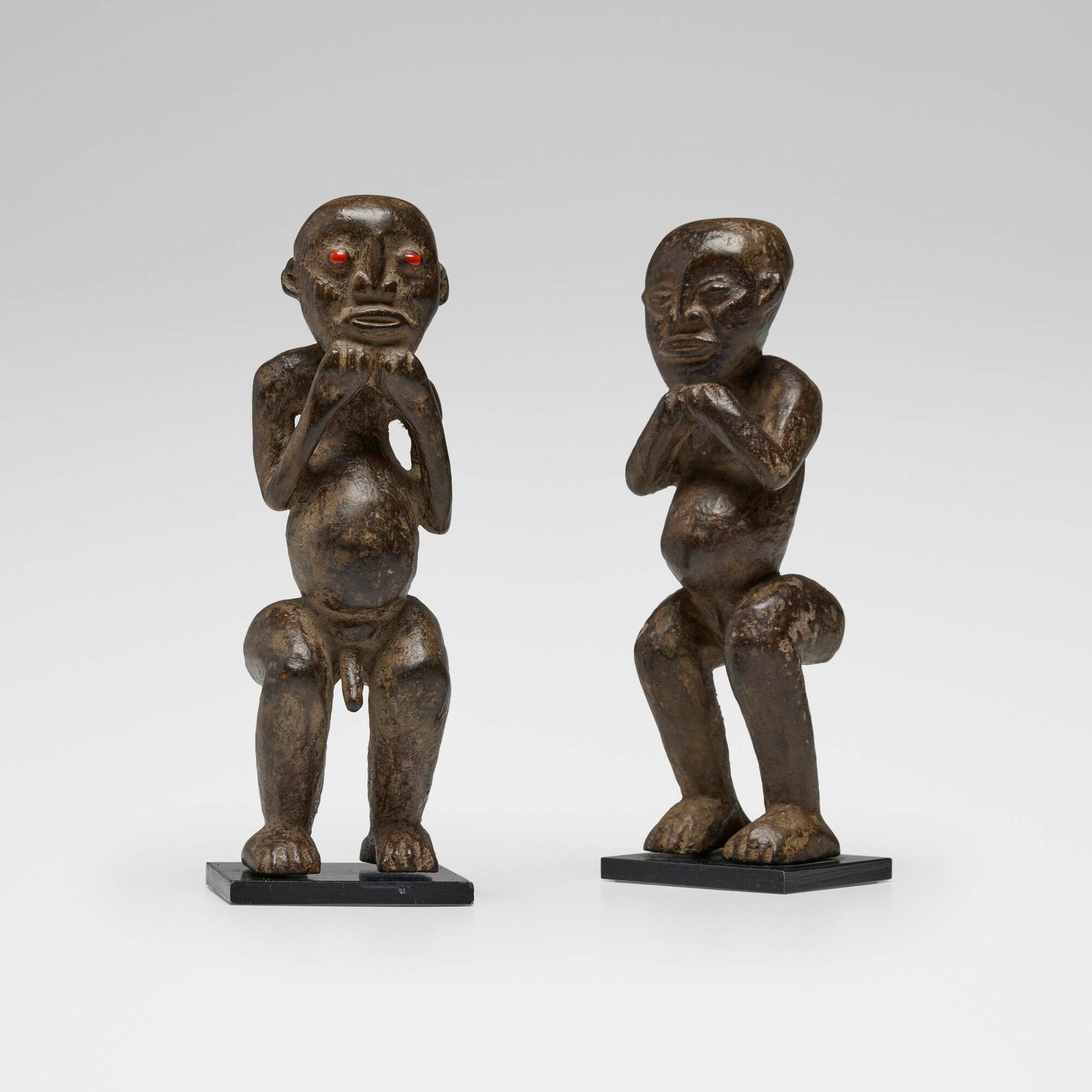 Bamum (Bamun), Rare fertility figures, pair: Bamum (Bamun) Rare fertility figures, pair Cameroon, 20th century carved wood, red seed beads 7.5 h x 2.5 w x 2 d in (19 x 6 x 5 cm) Miniature carved figures from the Cameroon Grassfields region