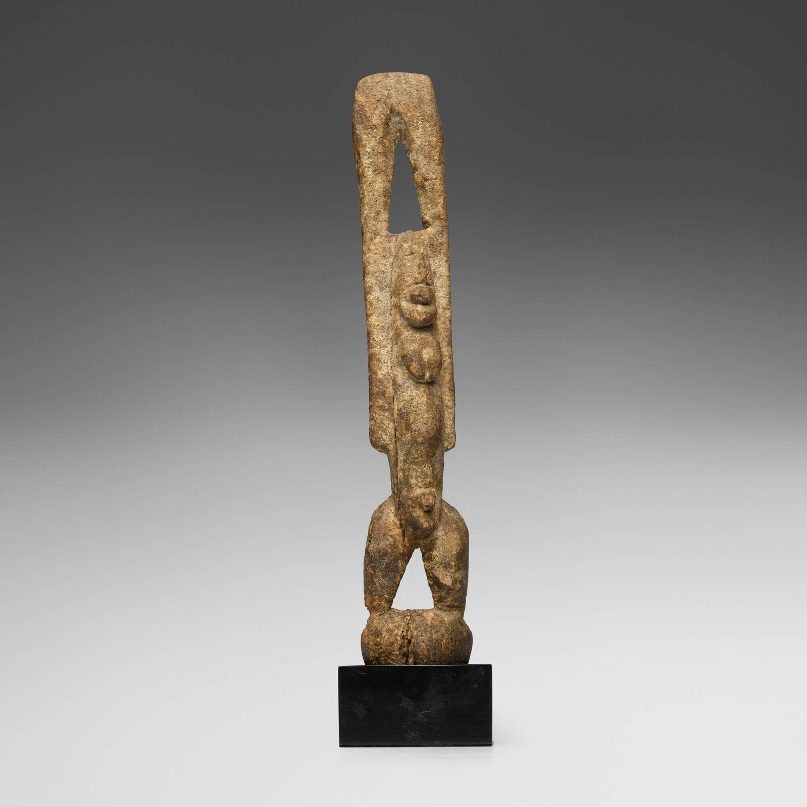 Dogon, Tellum figure with raised arms: Dogon Tellum figure with raised arms Mali, late 19th century carved wood with encrustation 13.75 h x 3 w x 2.75 d in (35 x 8 x 7 cm) Provenance: J. J. Klejman, New York | Private Collection This