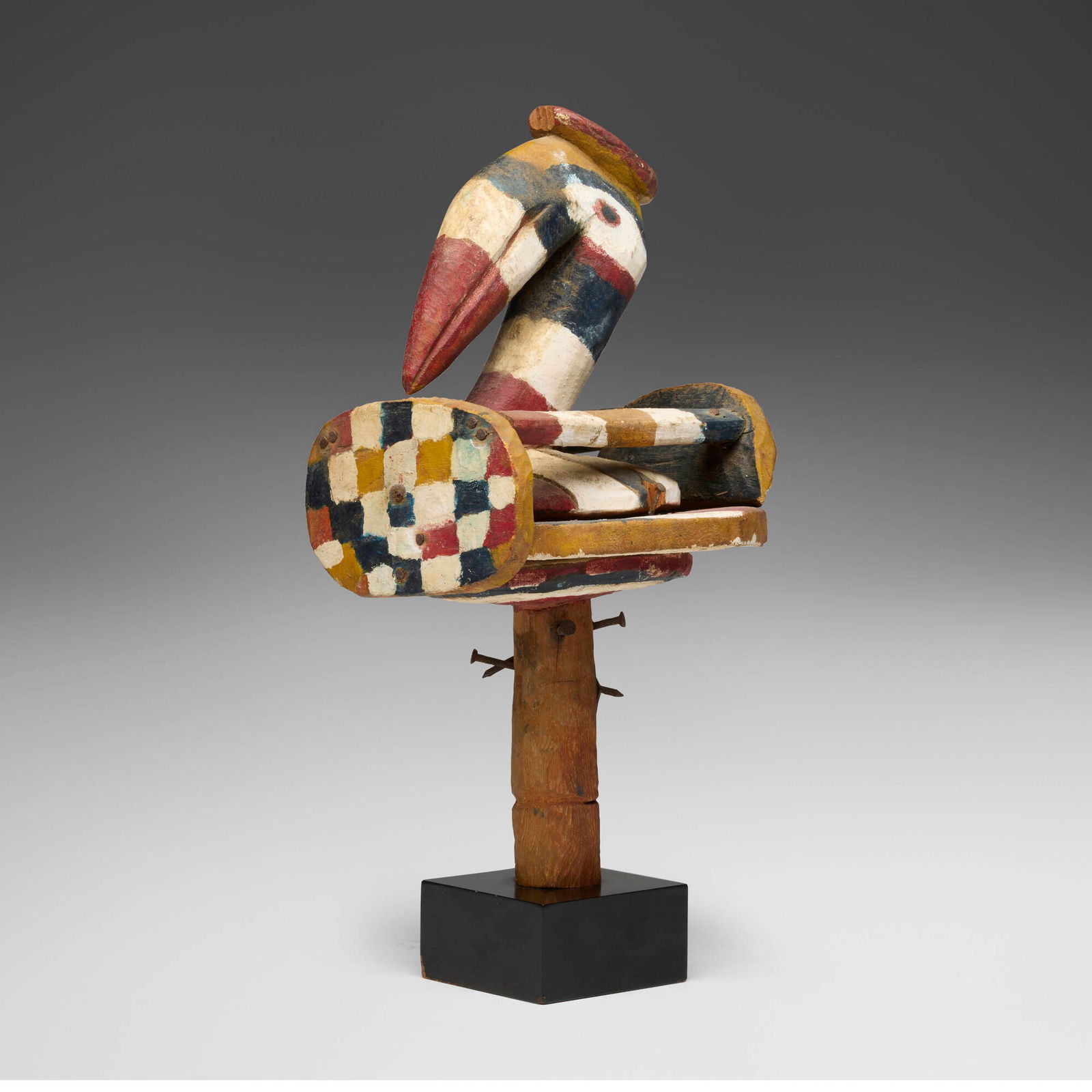 Baga, a-Bamp (bird) headdress: Baga a-Bamp (bird) headdress Gabon, early 20th century carved and painted wood, nails 15.25 h x 7.25 w x 7 d in (39 x 18 x 18 cm) Provenance: J. J. Klejman, New York | Private Collection This