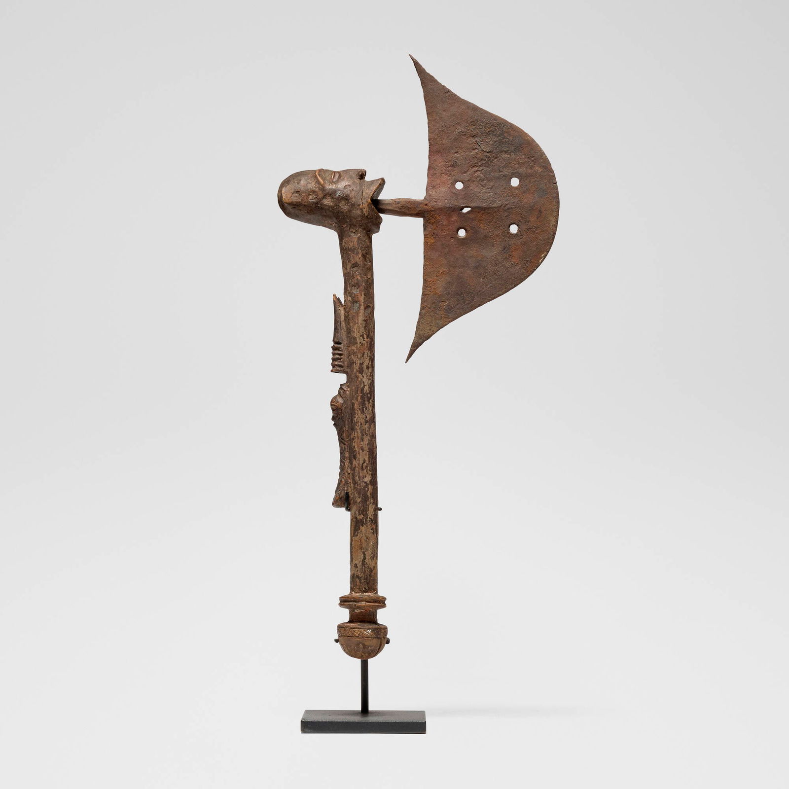 Pende, Ceremonial axe: Pende Ceremonial axe Democratic Republic of the Congo carved wood, iron 19.75 h x 9.25 w x 1.5 d in (50 x 23 x 4 cm) Provenance: Jean-Pierre Hallet, Malibu | Private Collection, Los Angeles This