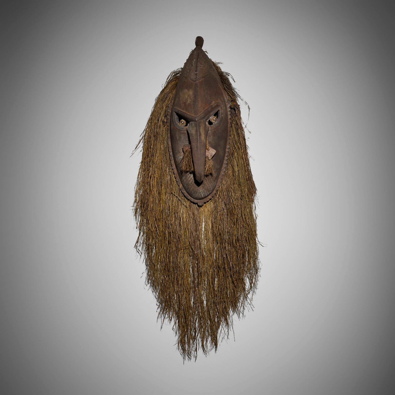 Ramu River, Dance mask: Ramu River Dance mask Papua New Guinea carved wood, raffia, shells 44 h x 21 w x 8 d in (112 x 53 x 20 cm) Provenance: P.N.G. Art, Papua New Guinea | Acquired from the previous in 1992, Collection