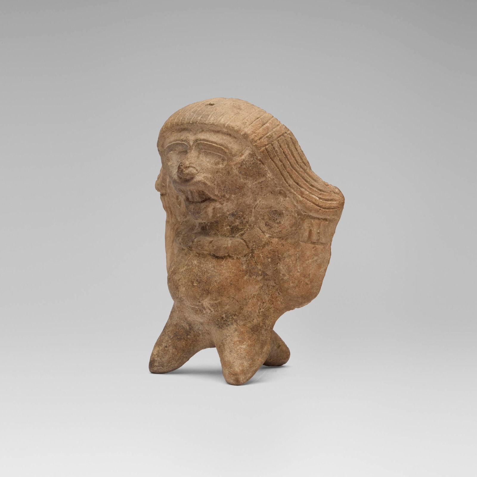 Veracruz, Figural whistle: Veracruz Figural whistle Mexico, c. 600-900 CE molded earthenware 3.75 h x 3.25 w x 2.125 d in (10 x 8 x 5 cm) This work will ship from Lambertville, New Jersey.