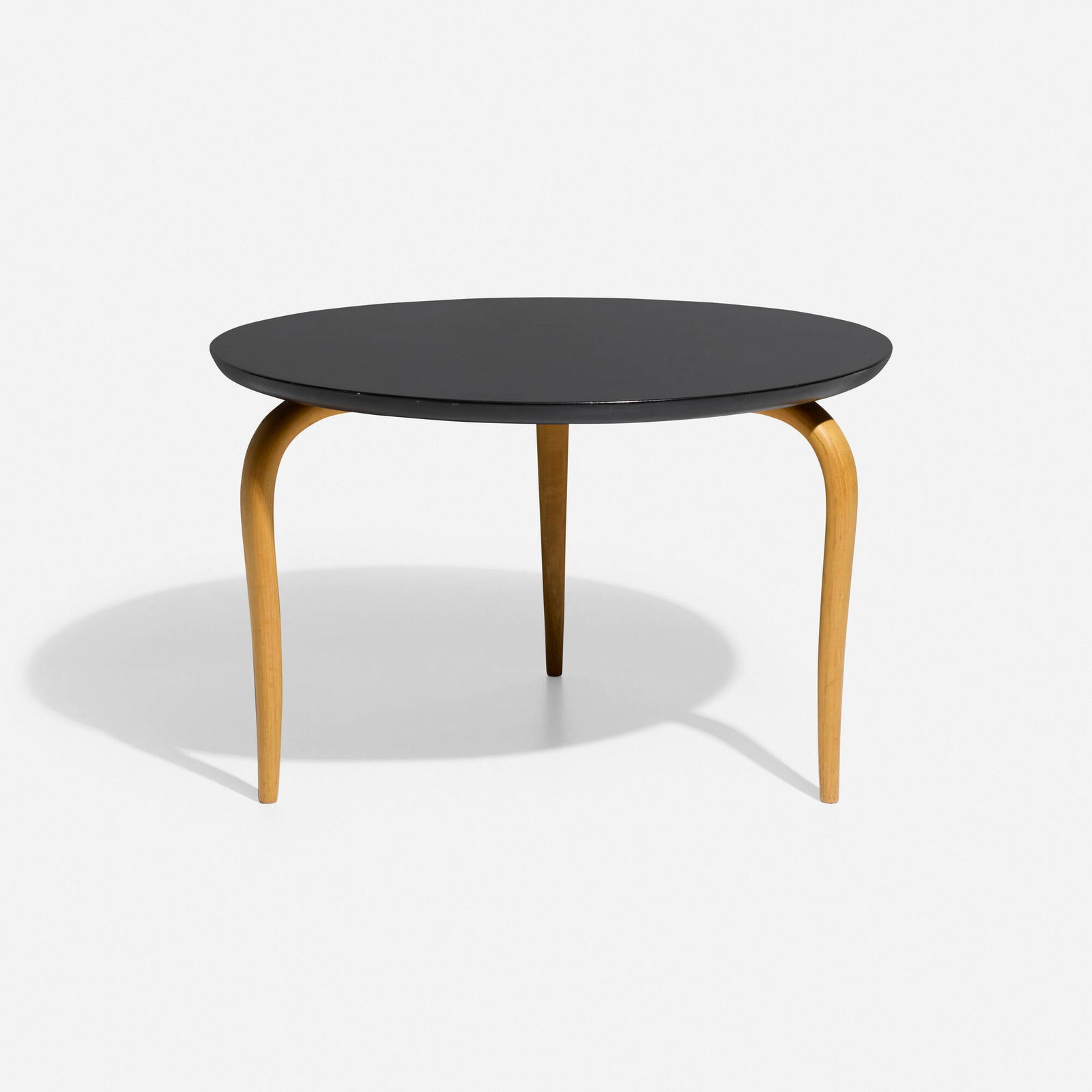 Bruno Mathsson, Occasional table: Bruno Mathsson Occasional table Karl Mathsson Sweden, c. 1936 laminated beech, painted wood 11.25 h x 17.75 dia in (29 x 45 cm) Impressed manufacturer's mark to underside 'Bruno Mathsson Design