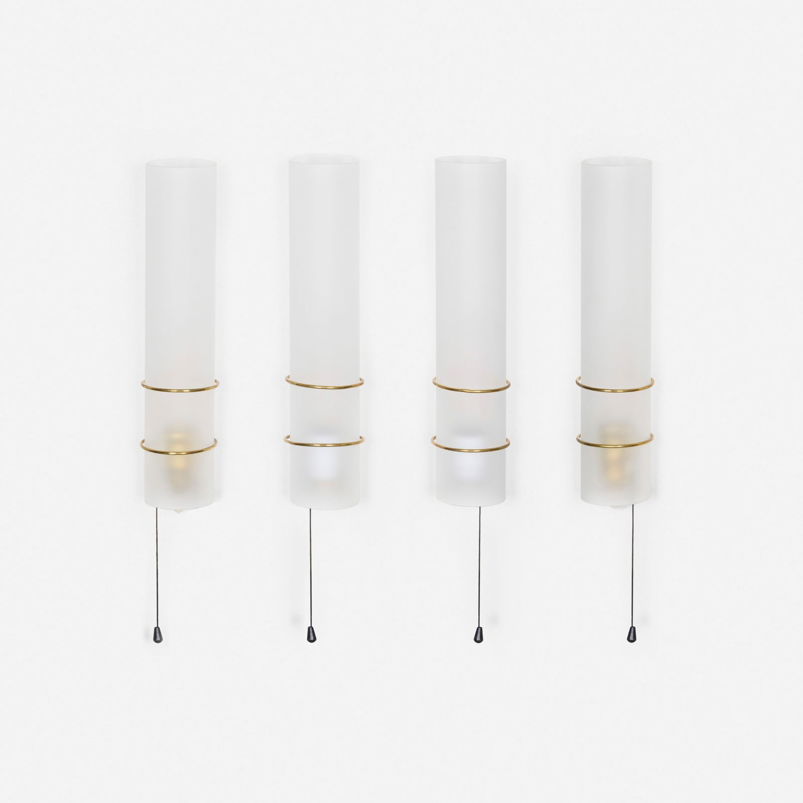 Maria Lindeman, Sconces, set of four: Maria Lindeman Sconces, set of four Idman Finland, c. 1955 frosted glass, brass 16 h x 3.5 w x 3.75 d in (41 x 9 x 10 cm) Impressed manufacturer's mark to underside of two examples 'Idman'. This