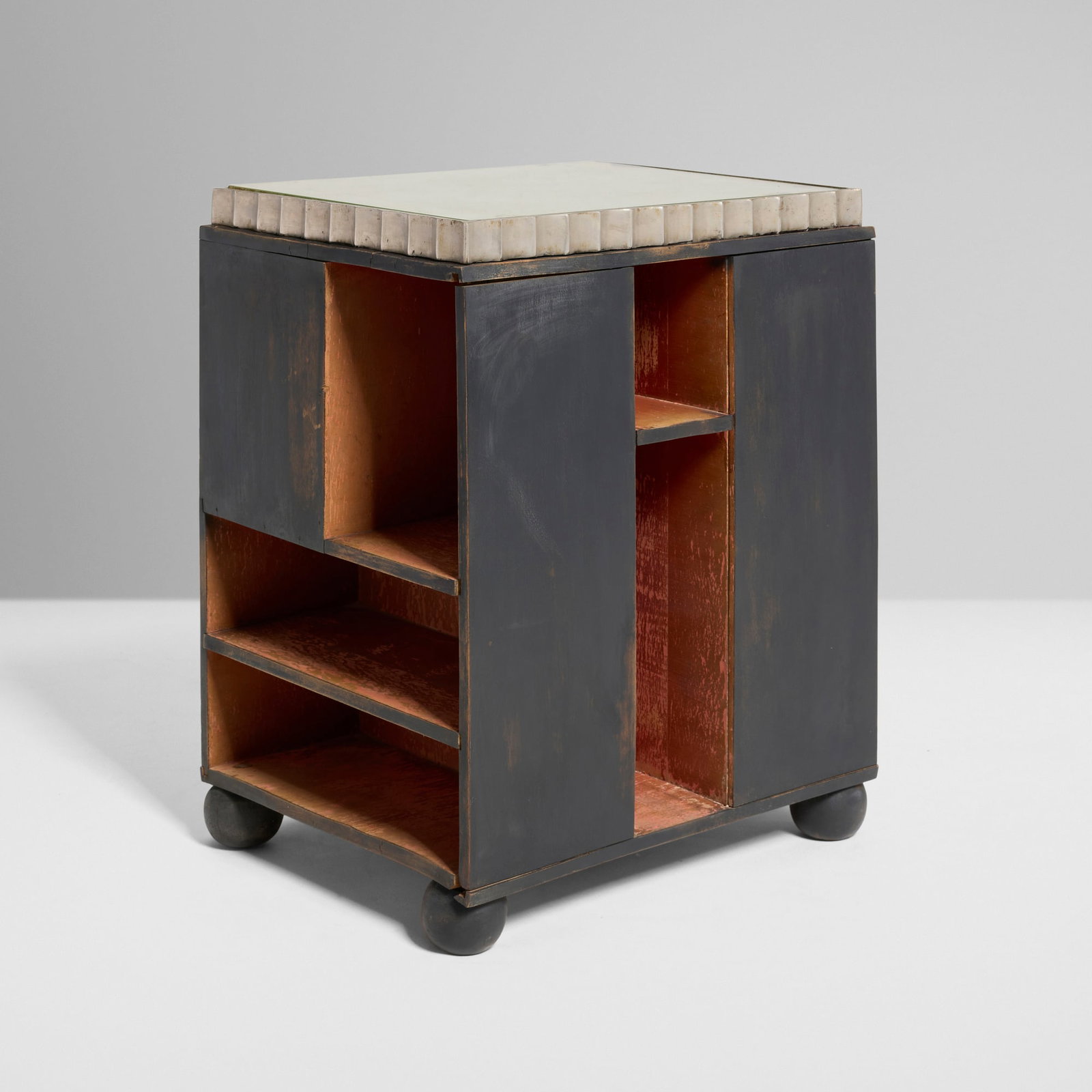 Paul T. Frankl, Skyscraper occasional table: Paul T. Frankl Skyscraper occasional table USA, c. 1930 lacquered wood, nickel-plated metal, mirrored glass 22.5 h x 17.75 w x 14.5 d in (57 x 45 x 37 cm) Provenance: Collection of Mark McDonald,