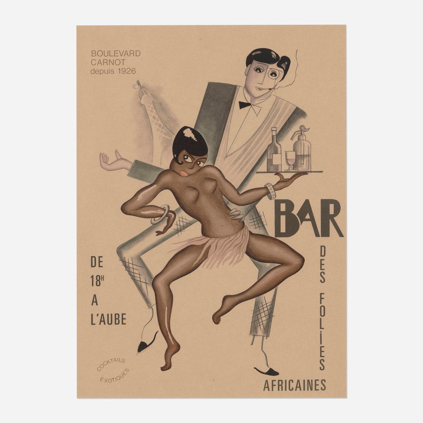 After Paul Colin, Bar des Folies Africaines: After Paul Colin Bar des Folies Africaines c. 1950 lithograph in colors sight: 25.5 h x 18.375 w in (65 x 47 cm) This work will ship from Chicago, Illinois.
