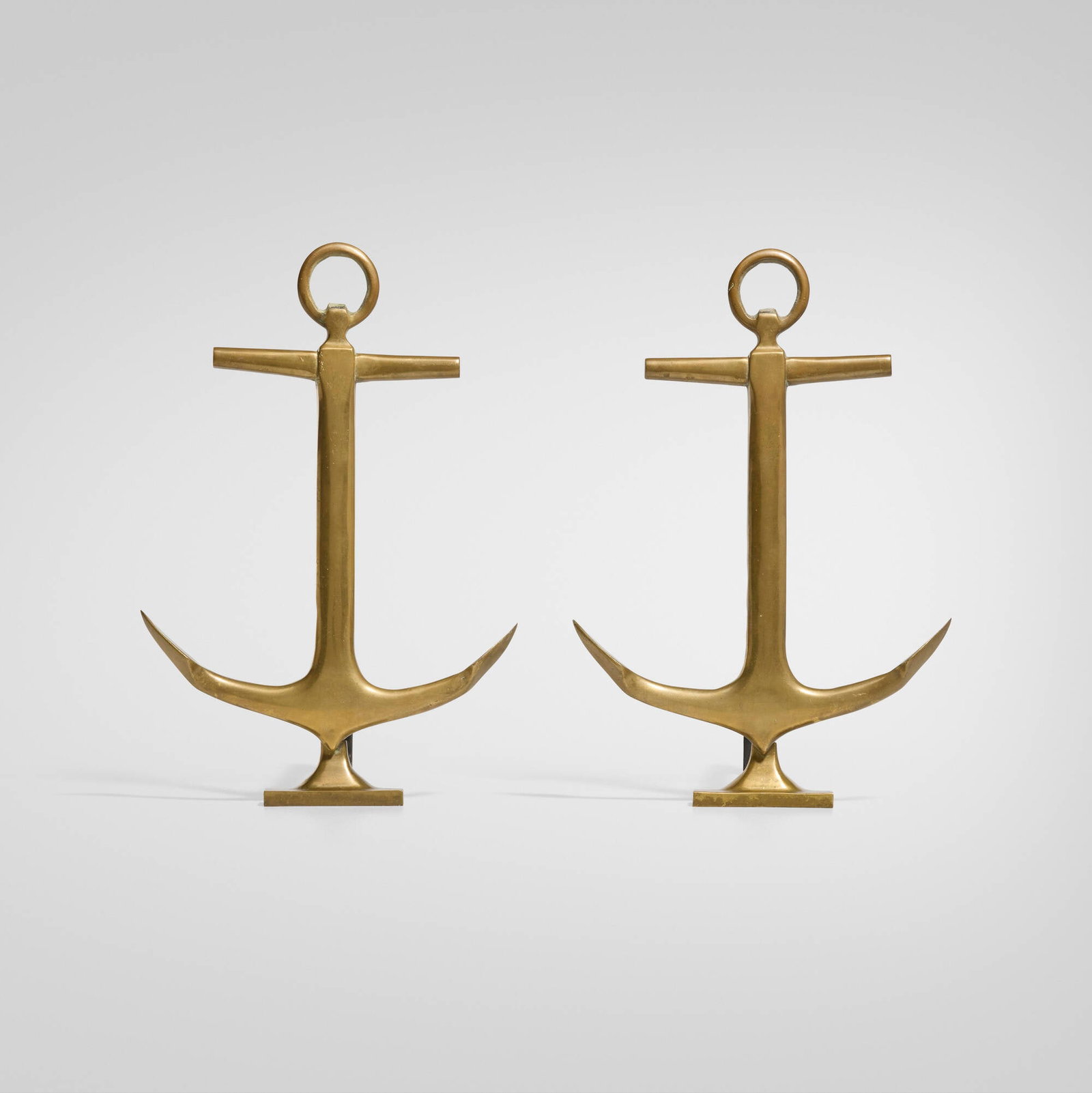 Modern, Anchor andirons, pair: Modern Anchor andirons, pair c. 1945brass, wrought iron 17.5 h x 12 w x 15.125 d in (44 x 30 x 38 cm) This work will ship from Chicago, Illinois.