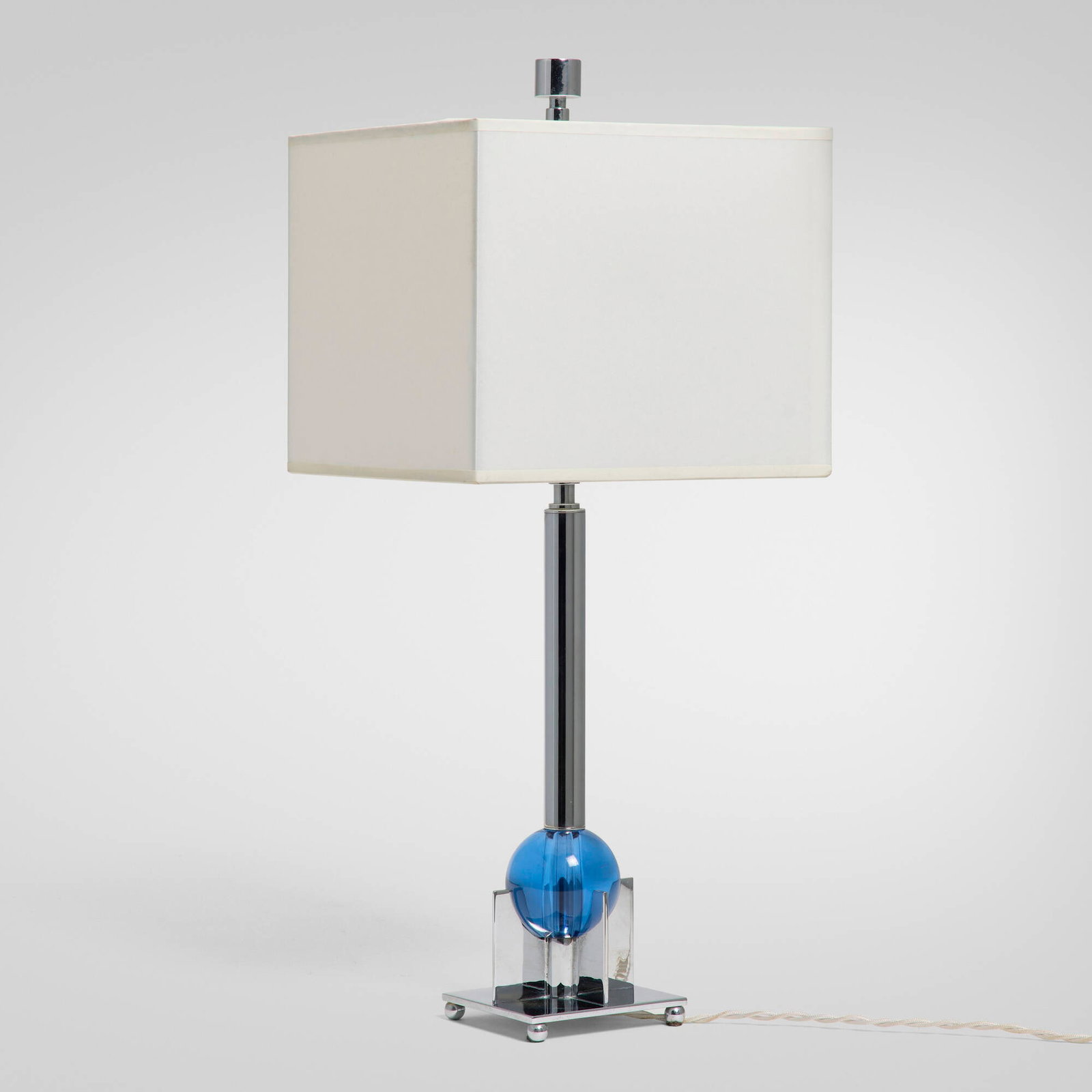 Machine Age, Table lamp: Machine Age Table lamp USA, c. 1935chrome-plated steel, glass, paper 22.25 h x 9.5 w x 9.5 d in (57 x 24 x 24 cm) This work will ship from Los Angeles, California.