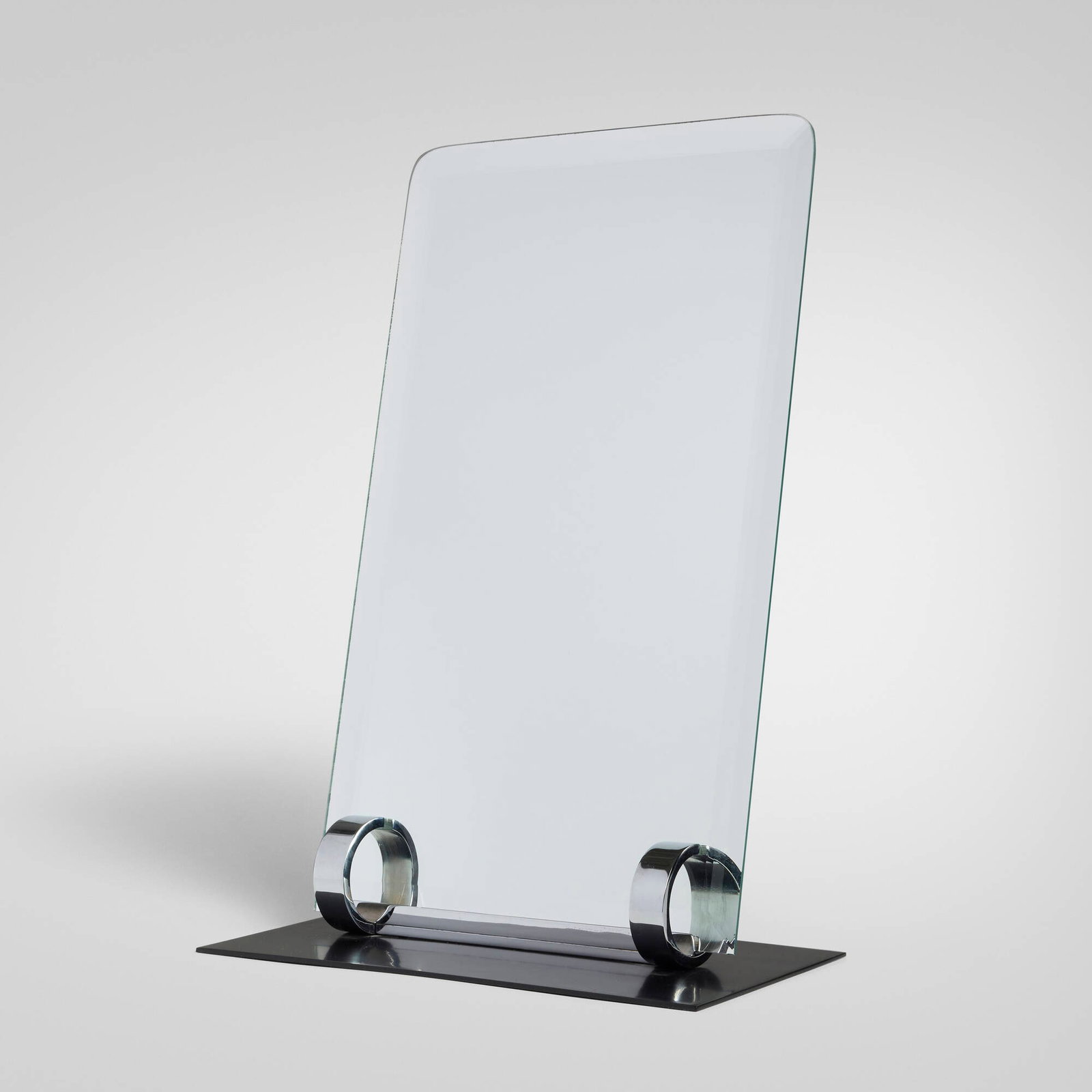 Machine Age, Table mirror: Machine Age Table mirror USA, c. 1930mirrored glass, chrome-plated metal, enameled steel 20 h x 14 w x 7 d in (51 x 36 x 18 cm) Provenance: Private Collection