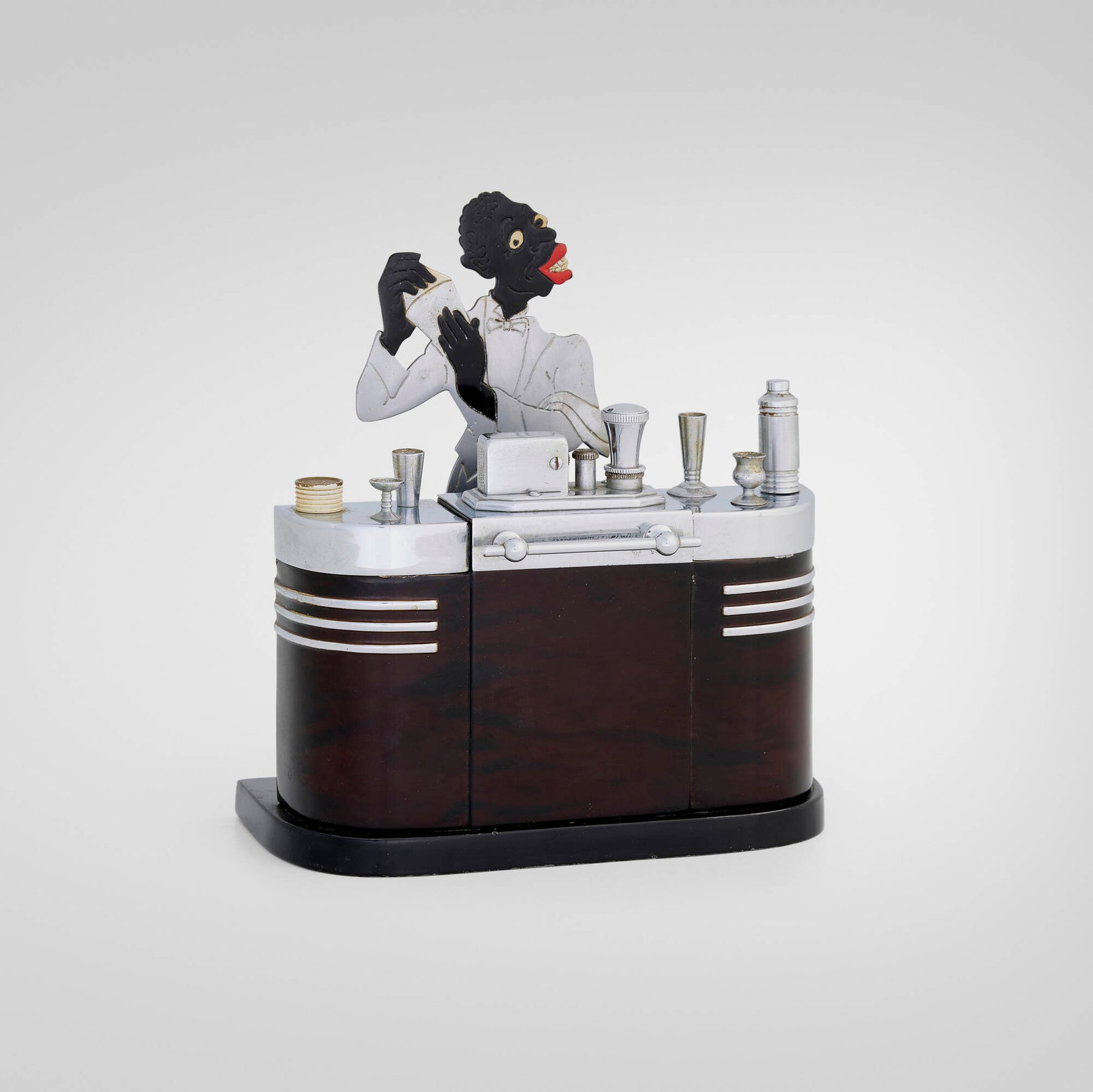 Ronson, Art Deco Bartender Touch-Tip lighter: Ronson Art Deco Bartender Touch-Tip lighter USA, c. 1935chrome-plated and enameled brass 6.875 h x 5.875 w x 3 d in (17 x 15 x 8 cm) Impressed manufacturer's mark to underside 'Ronson Touch-Ti