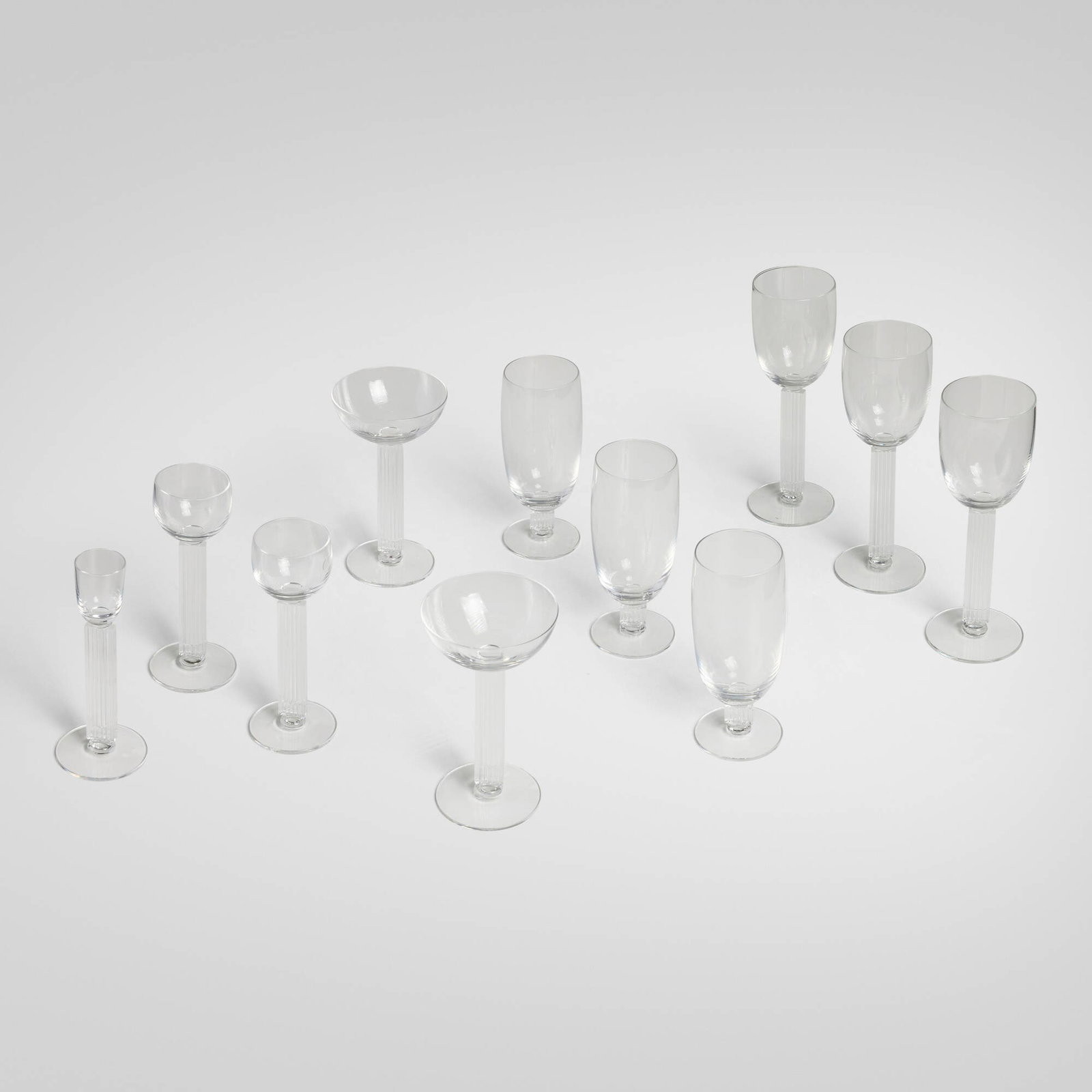 Walter Dorwin Teague and Edwin W. Fuerst, Collection of Embassy stemware: Walter Dorwin Teague and Edwin W. Fuerst Collection of Embassy stemware Libbey Glass CompanyUSA, c. 1939glass tallest: 8.625 h x 3 dia in (22 x 8 cm) shortest: 6.5 h x 2.625 dia in (17 x 7 c