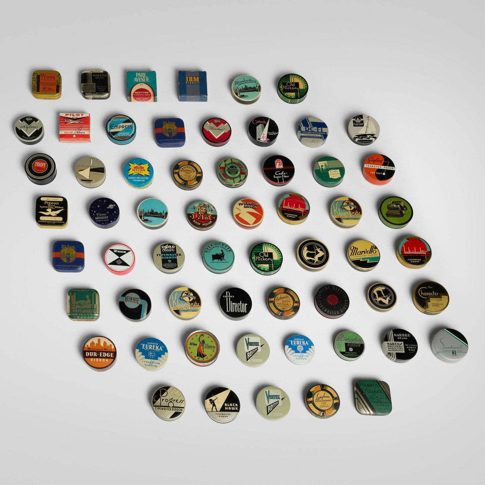Art Deco, Collection of fifty-four typewriter tins (1 of 4)