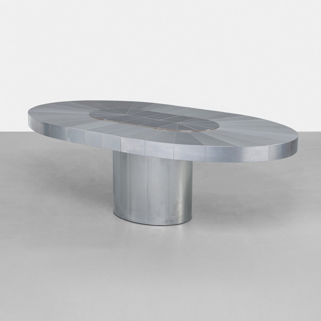 Paul Evans Cityscape dining table: Paul Evans Cityscape dining table Paul Evans Studio for Directional USA, c. 1975 chrome-plated steel 93 w x 49 d x 29.25 h inches Sold with one 20-inch leaf; table measures seventy-three inches withou