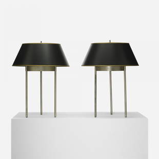 Benjamin Baldwin table lamps model 187, pair: Benjamin Baldwin table lamps model 187, pair Hansen USA, c. 1950 nickel-plated brass and steel 16 dia x 21 h inches Literature: Modern Furnishings for the Home, Vol. 1, Hennessey, pg. 247