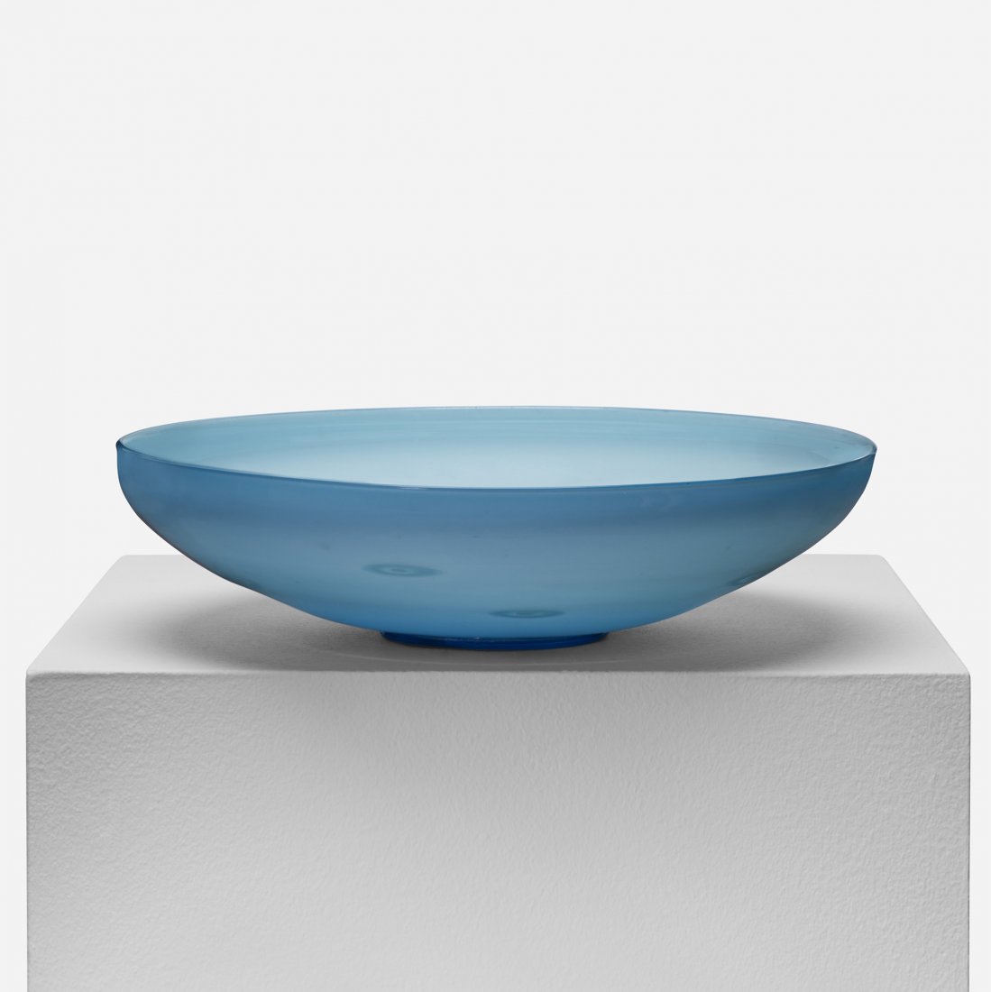 Carlo Scarpa Important Millefiori bowl: Carlo Scarpa Important Millefiori bowl MVM Cappellin Italy, c. 1930 lattimo glass cased in transparent blue glass with murrines and applied cobalt foot 13.5 w x 13.75 d x 3.5 h inches Signed with thre