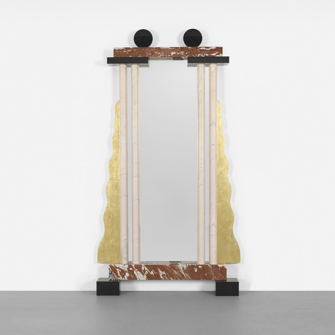 Ettore Sottsass Del Diavolo mirror: Ettore Sottsass Del Diavolo mirror Ultima Edizione Italy, c. 1980 marble, gilt wood, mirrored glass 45 w x 7 d x 82.5 h inches This work is an artist's proof aside from the edition of thirty. Incised 