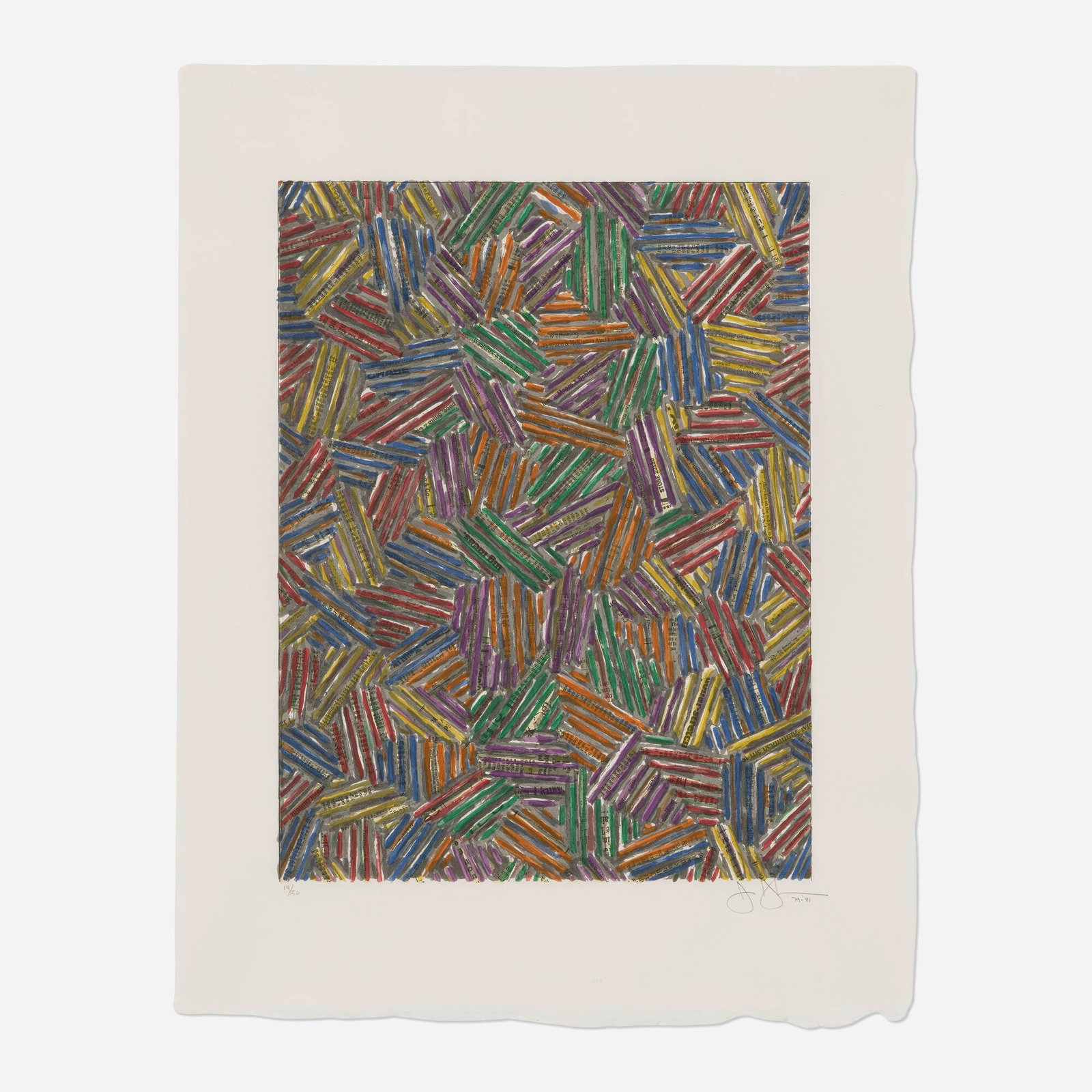 Jasper Johns, Cicada II: Jasper Johns Cicada II 1979-81screenprint in colors on Kurotani Hosho image: 17.375 h x 13.25 w in (44 x 34 cm) sheet: 23.875 h x 18.375 w in (61 x 47 cm) Signed, dated and numbered to lowe