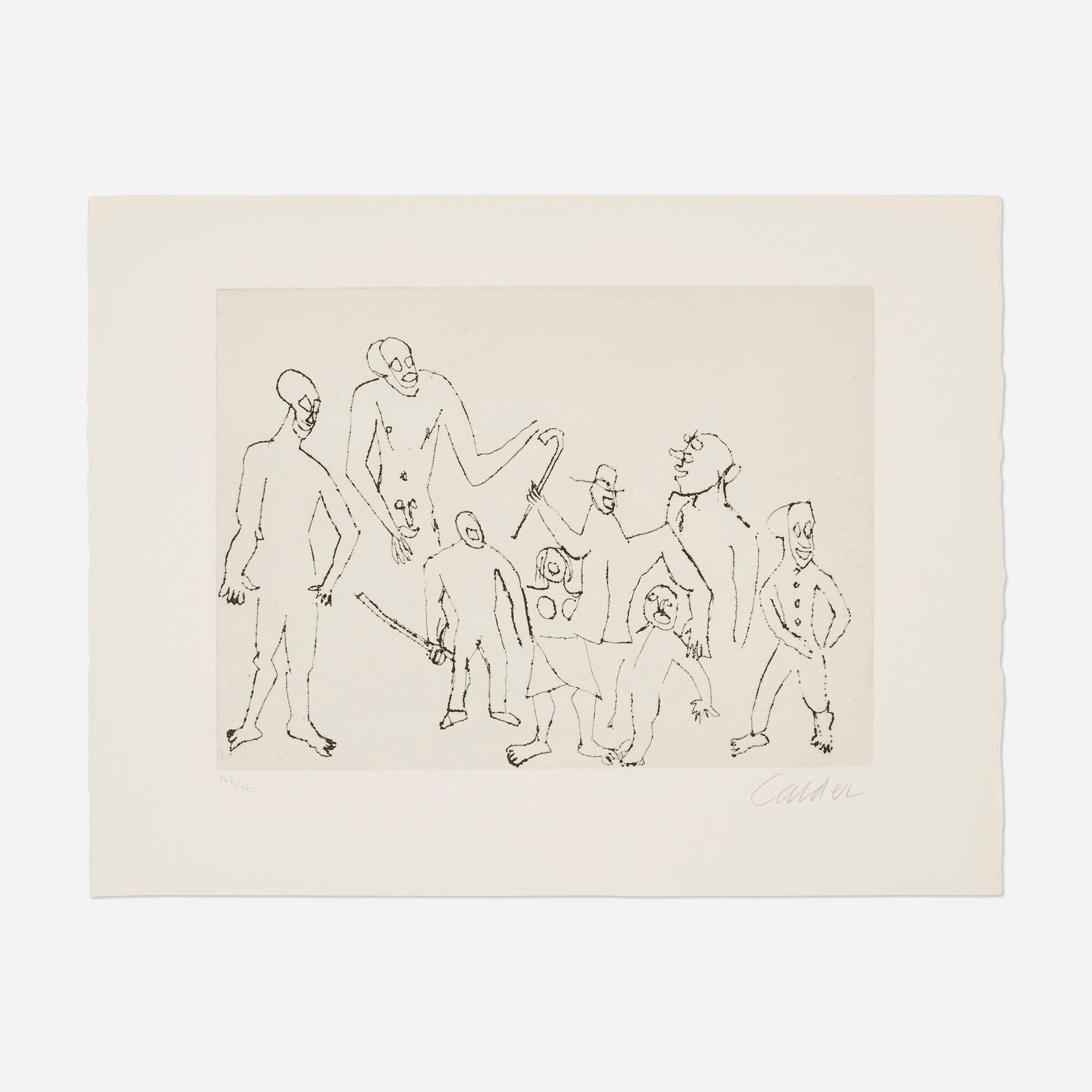 Alexander Calder, Untitled (Santa Claus VI): Alexander Calder Untitled (Santa Claus VI) 1974etching on Arches image: 13.75 h x 18.75 w in (35 x 48 cm) sheet: 19.875 h x 26 w in (50 x 66 cm) Signed and numbered to lower edge '147/175 C