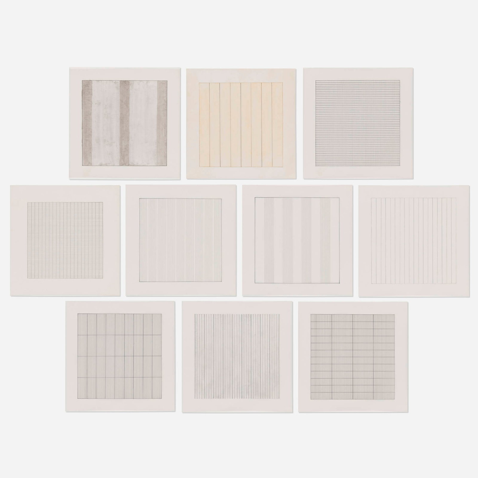 Agnes Martin, Paintings and Drawings: Stedelijk Museum Portfolio: Agnes Martin Paintings and Drawings: Stedelijk Museum Portfolio 1990lithograph on vellum parchment, book sheet (each): 11.75 h x 11.75 w in (30 x 30 cm) This complete portfolio is comprised of