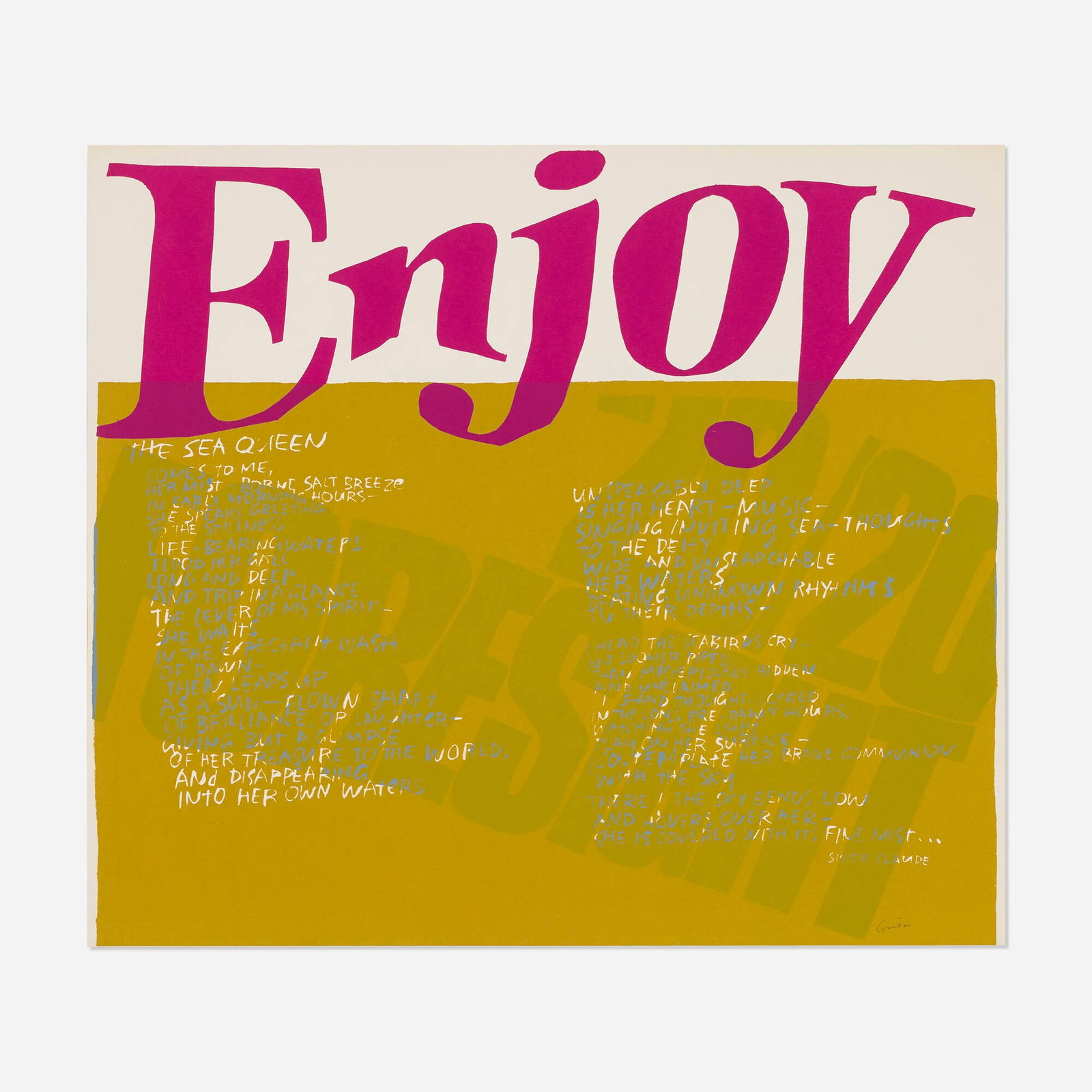 Corita Kent (Sister Mary Corita), the sea queen: Corita Kent (Sister Mary Corita) the sea queen 1967screenprint in colors sight: 19.5 h x 22.5 w in (50 x 57 cm) Signed to lower edge 'Corita'. This work is from the edition of unknown size and