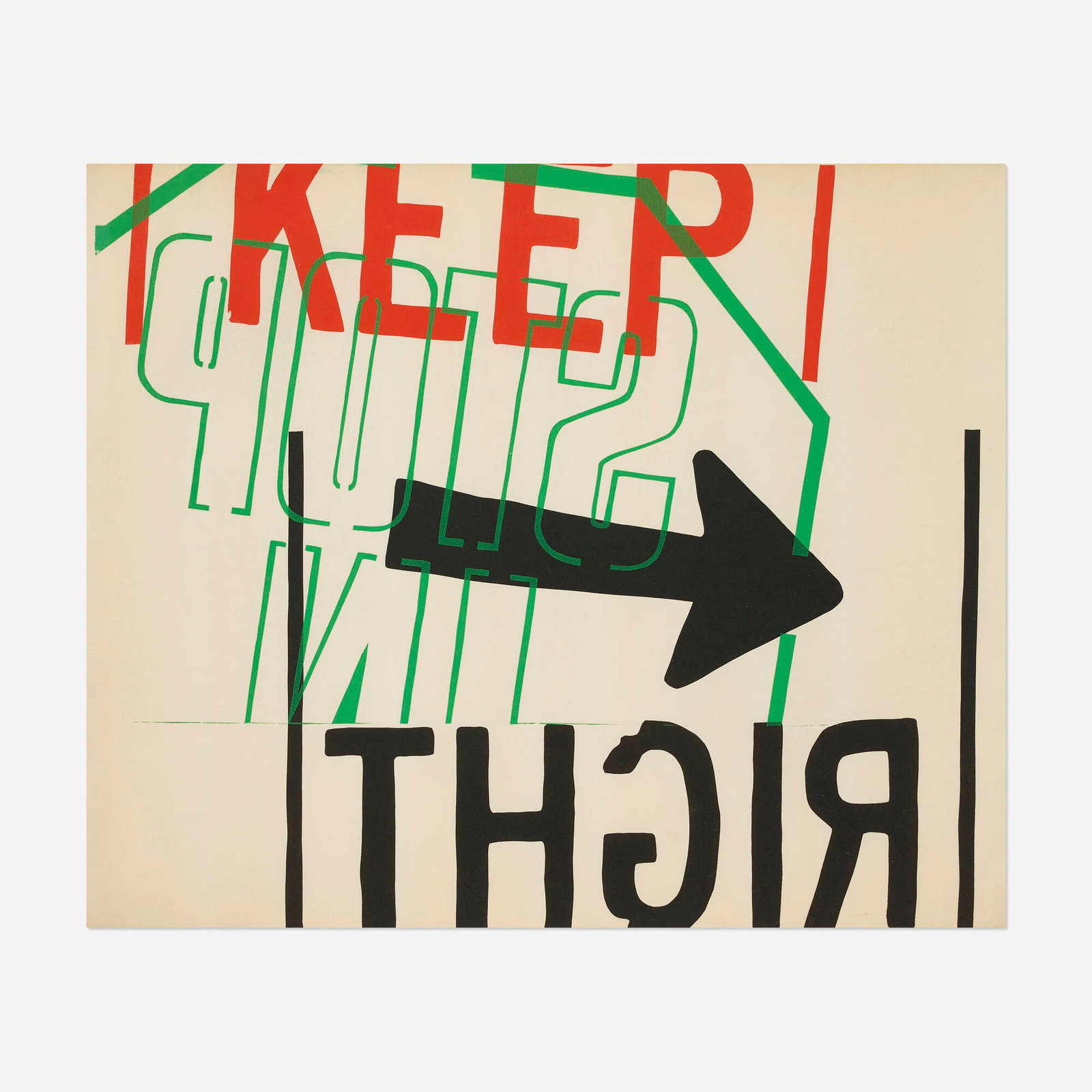 Corita Kent (Sister Mary Corita), left: Corita Kent (Sister Mary Corita) left 1967screenprint in colors sight: 29.5 h x 35.5 w in (75 x 90 cm) Signed to lower right 'Corita'. This work is from the edition of unknown size and is iden