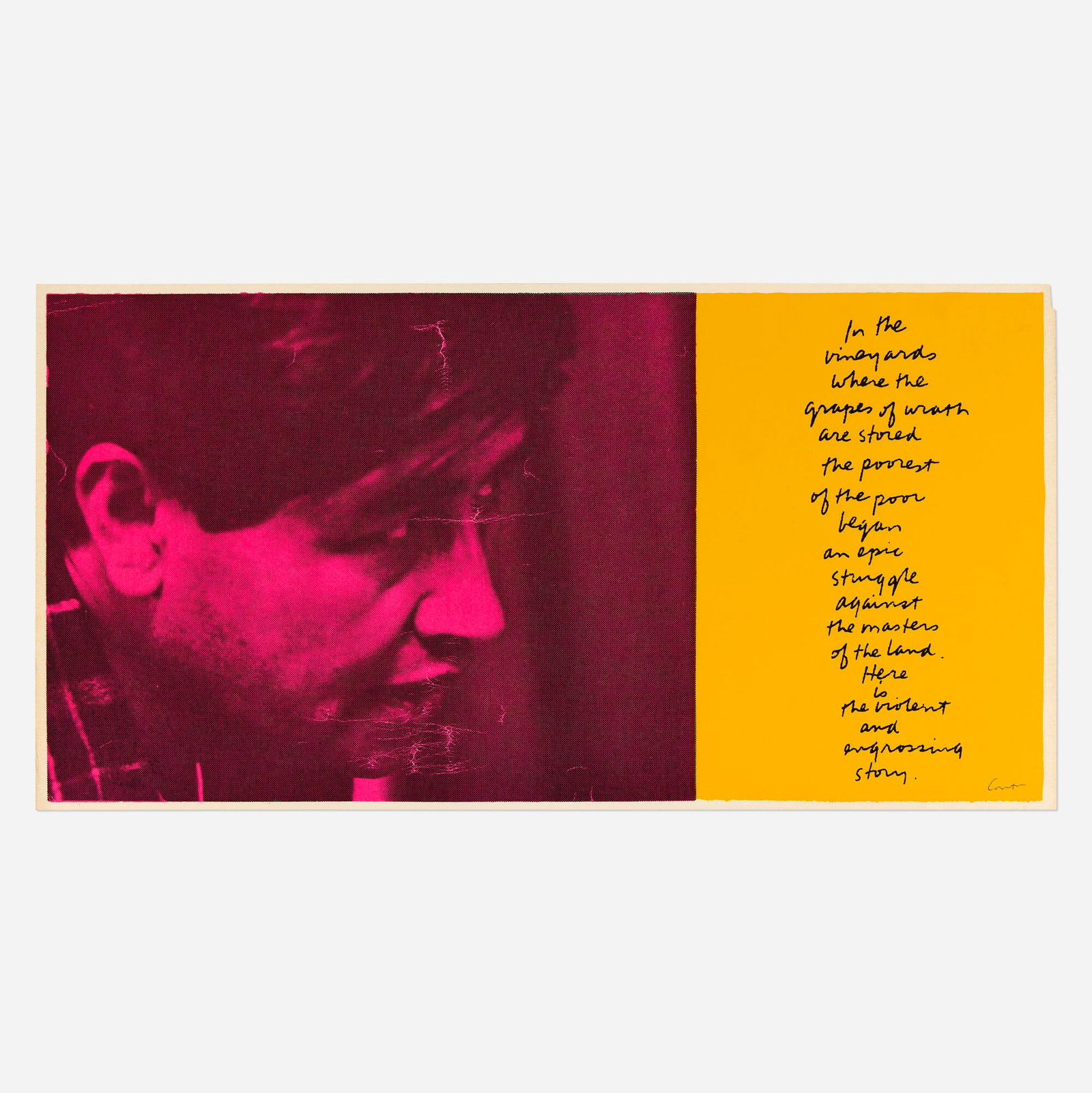 Corita Kent (Sister Mary Corita), chavez: Corita Kent (Sister Mary Corita) chavez 1969 screenprint in colors image: 11.5 h x 22.5 w in (29 x 57 cm) sheet: 11.875 h x 23 w in (30 x 58 cm) Signed to lower edge 'Corita'. This work is from