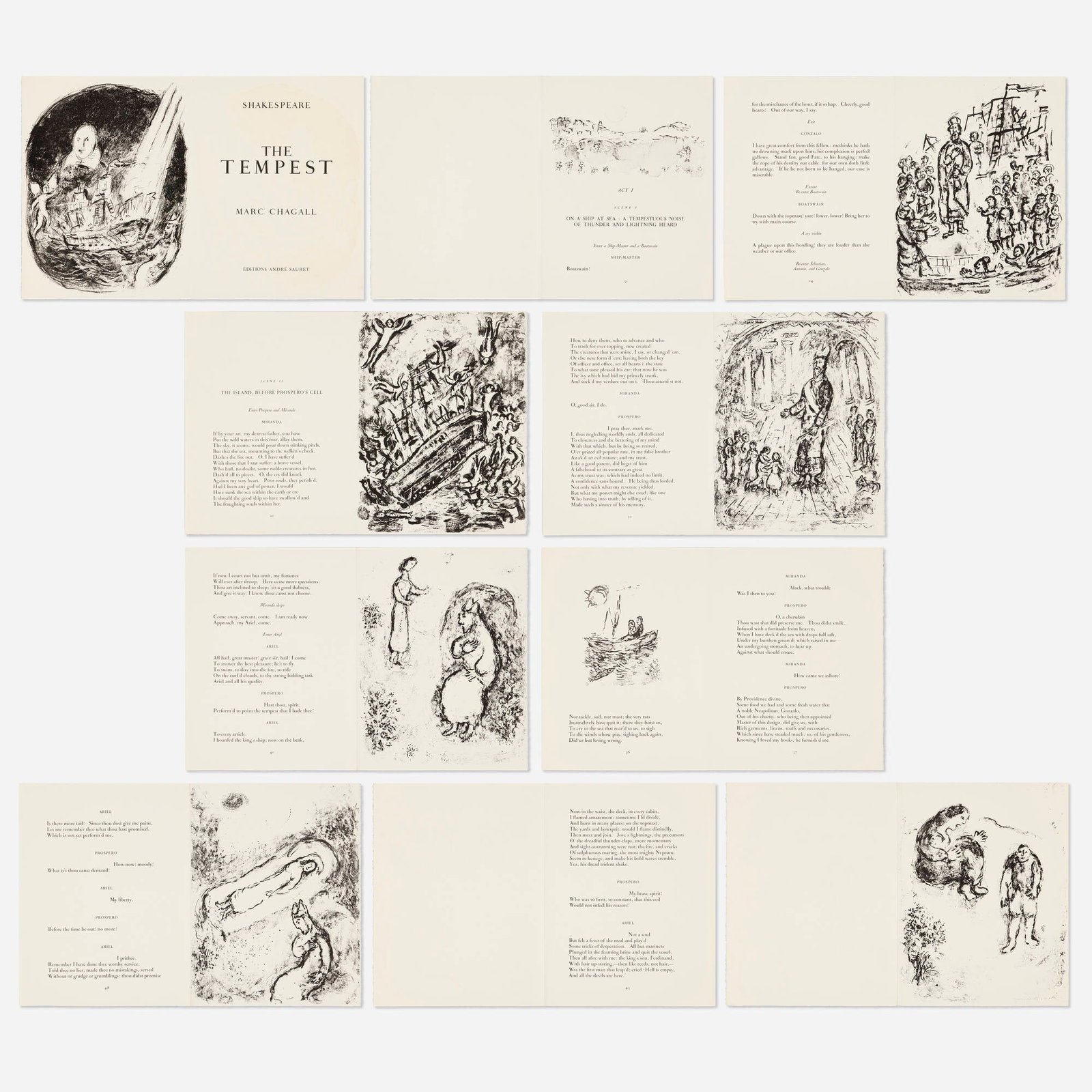 Marc Chagall, William Shakespeare: The Tempest: Marc Chagall William Shakespeare: The Tempest 1975lithograph on Arches each: 17 h x 12.75 w in (43 x 32 cm) Signed to colophon 'Marc Chagall'. This complete set of fifty works with text pages