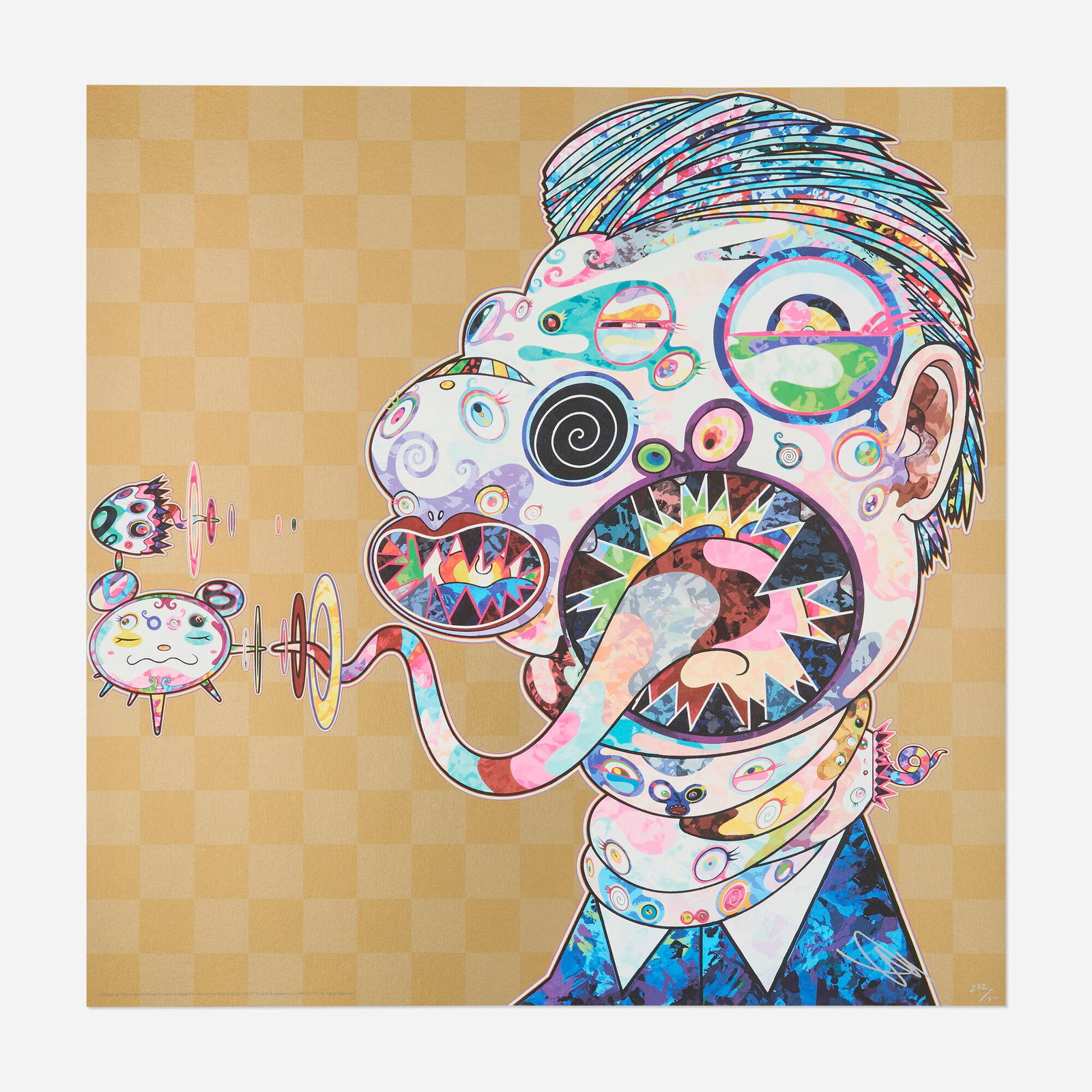 Takashi Murakami, Homage to Francis Bacon (Study for Head of George Dyer): Takashi Murakami Homage to Francis Bacon (Study for Head of George Dyer) 2016offset lithograph in colors 19.75 h x 19.75 w in (50 x 50 cm) Signed and numbered to lower right 'Murakami 232/300'