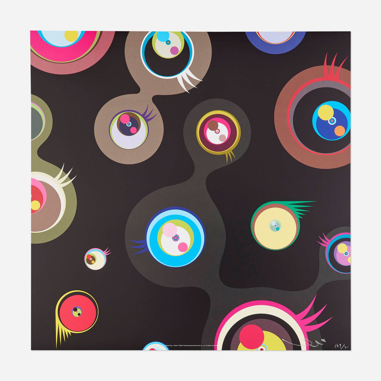 Takashi Murakami, Jellyfish Eyes - Black 2: Takashi Murakami Jellyfish Eyes - Black 2 2004offset lithograph in colors 19.625 h x 19.625 w in (50 x 50 cm) Signed and numbered to lower right 'Murakami 169/300'. This work is number 169 fro