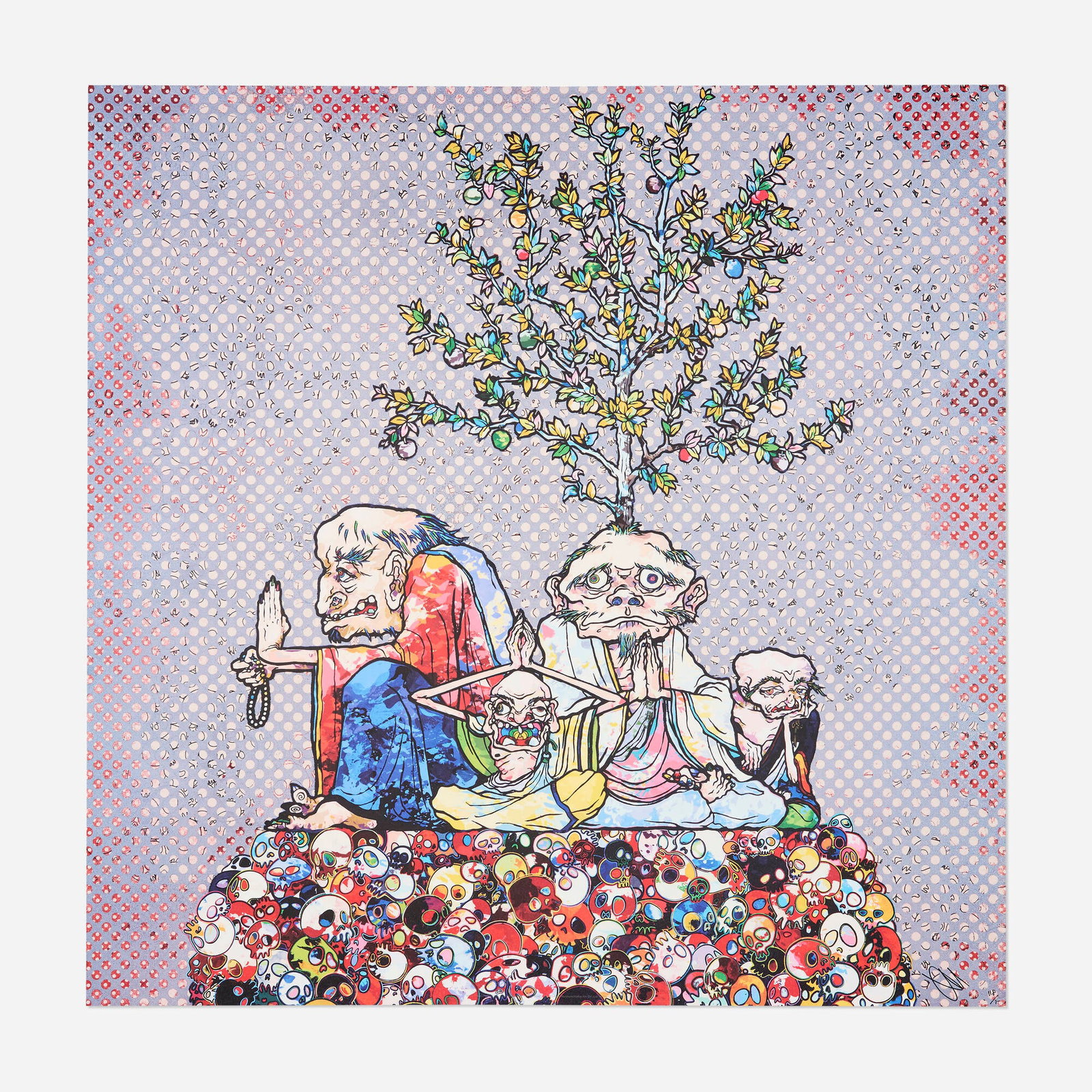 Takashi Murakami, While Practicing S?dhan?, I Sprouted A Tree From My Head: Takashi Murakami While Practicing S?dhan?, I Sprouted A Tree From My Head 2013 offset lithograph in colors with foil and high gloss varnish' 26.875 h x 26.875 w in (68 x 68 cm) Signed and numbered