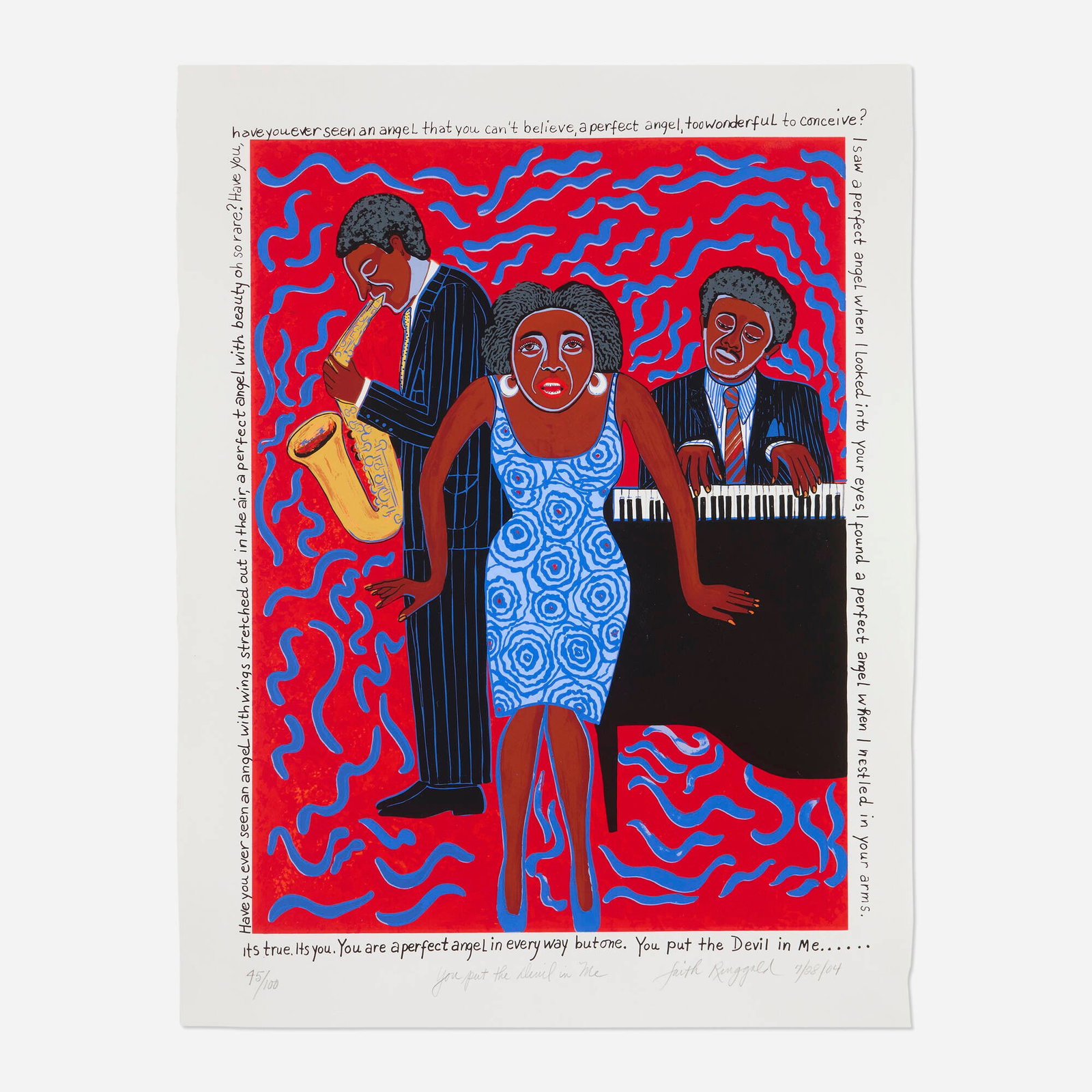 Faith Ringgold, You Put the Devil in Me: Faith Ringgold You Put the Devil in Me 2004screenprint in colors image: 24 h x 18 w in (61 x 46 cm) sheet: 29.25 h x 22.5 w in (74 x 57 cm) Signed, titled, dated and numbered to lower edge