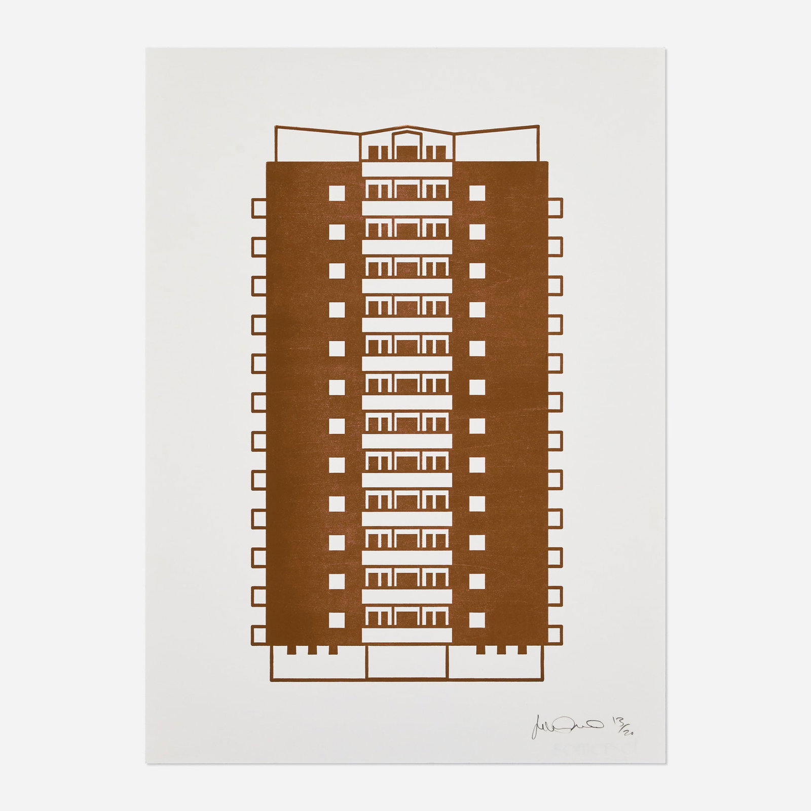 Julian Opie, Apartment 3: Julian Opie Apartment 3 2021woodcut on Somerset Velvet 300gsm image: 16 h x 9 w in (41 x 23 cm) sheet: 20.625 h x 15 w in (52 x 38 cm) Signed and numbered to lower right 'Julian Opie 13/20'