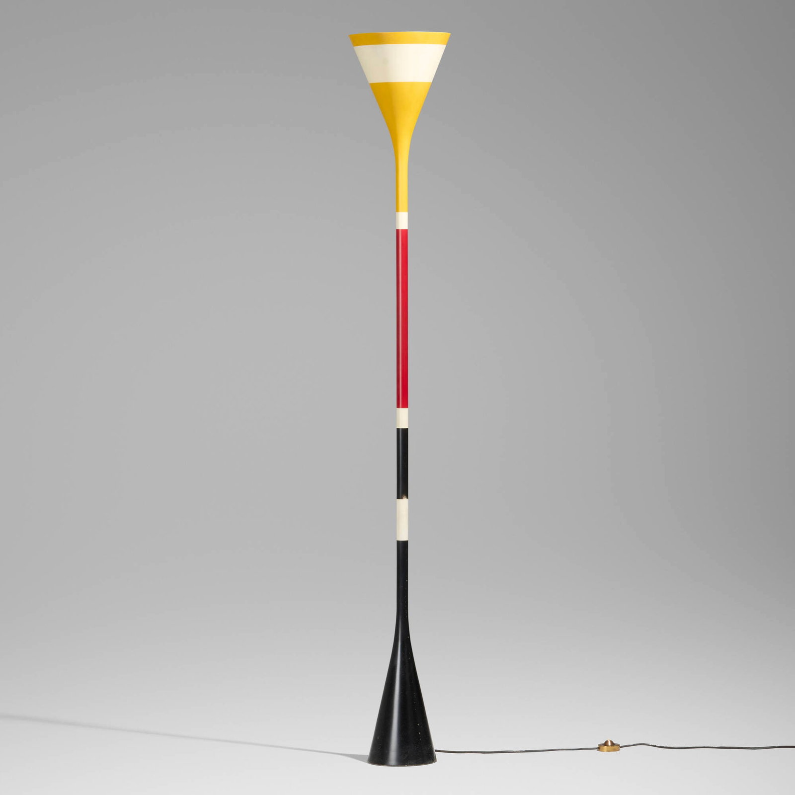 Ettore Sottsass, Rare floor lamp, model 12731: Ettore Sottsass Rare floor lamp, model 12731 Arredoluce Italy, c. 1958 enameled aluminum 71 h x 9.5 dia in (180 x 24 cm) Impressed manufacturer's mark to underside of foot switch 'Made in