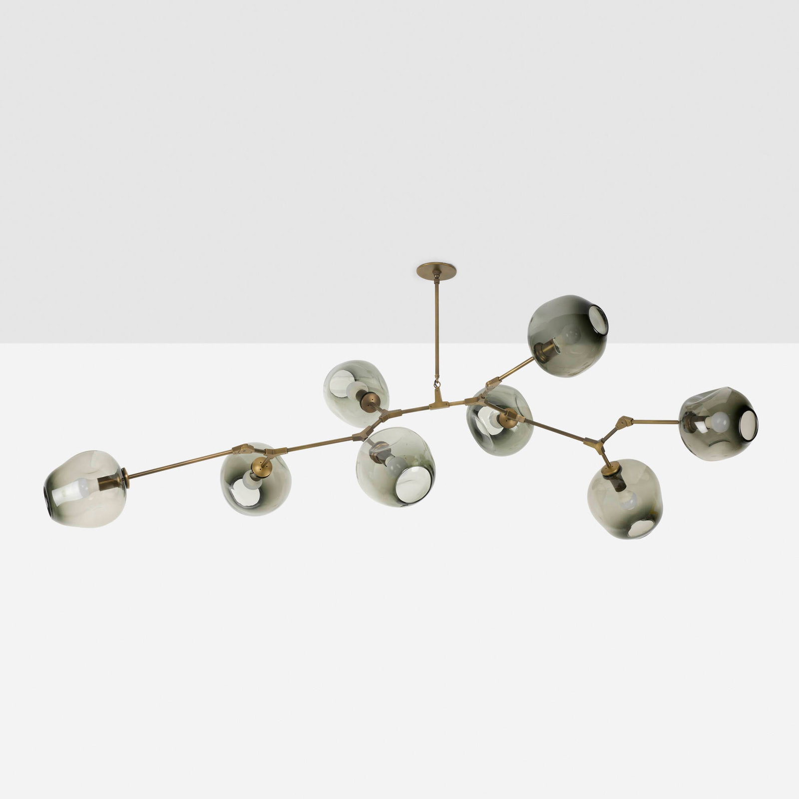 Lindsey Adelman, Branching Bubble chandelier, model BB.08.03: Lindsey Adelman Branching Bubble chandelier, model BB.08.03 Lindsey Adelman Studio USA, 2012 brass, glass fixture: 26 h x 71 w x 24 d in (66 x 180 x 61 cm) shade: 9.25 h x 8.5 w x 7.5 d in (23 x 22