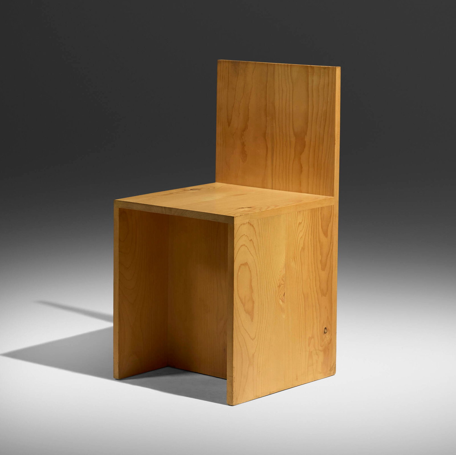 Donald Judd, Front Recessed Chair 84-2: Donald Judd Front Recessed Chair 84-2 Wood & Plywood Furniture USA, 1983 / 2001 pine 30 h x 14.75 w x 15 d in (76 x 37 x 38 cm) Impressed signature, date, and number to underside 'Judd 2001?