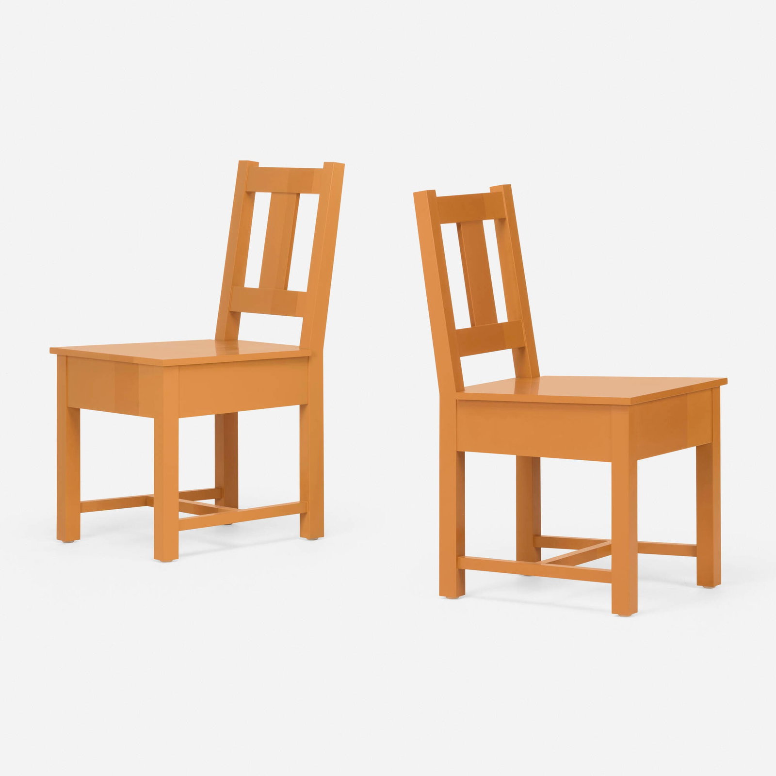 Roy McMakin, Simple chairs, pair: Roy McMakin Simple chairs, pair Domestic Furniture Co.USA, 2004Eastern maple and enamel paint 36.25 h x 19.25 w x 22.5 d in (92 x 49 x 57 cm) Branded manufacturer's mark to undersid