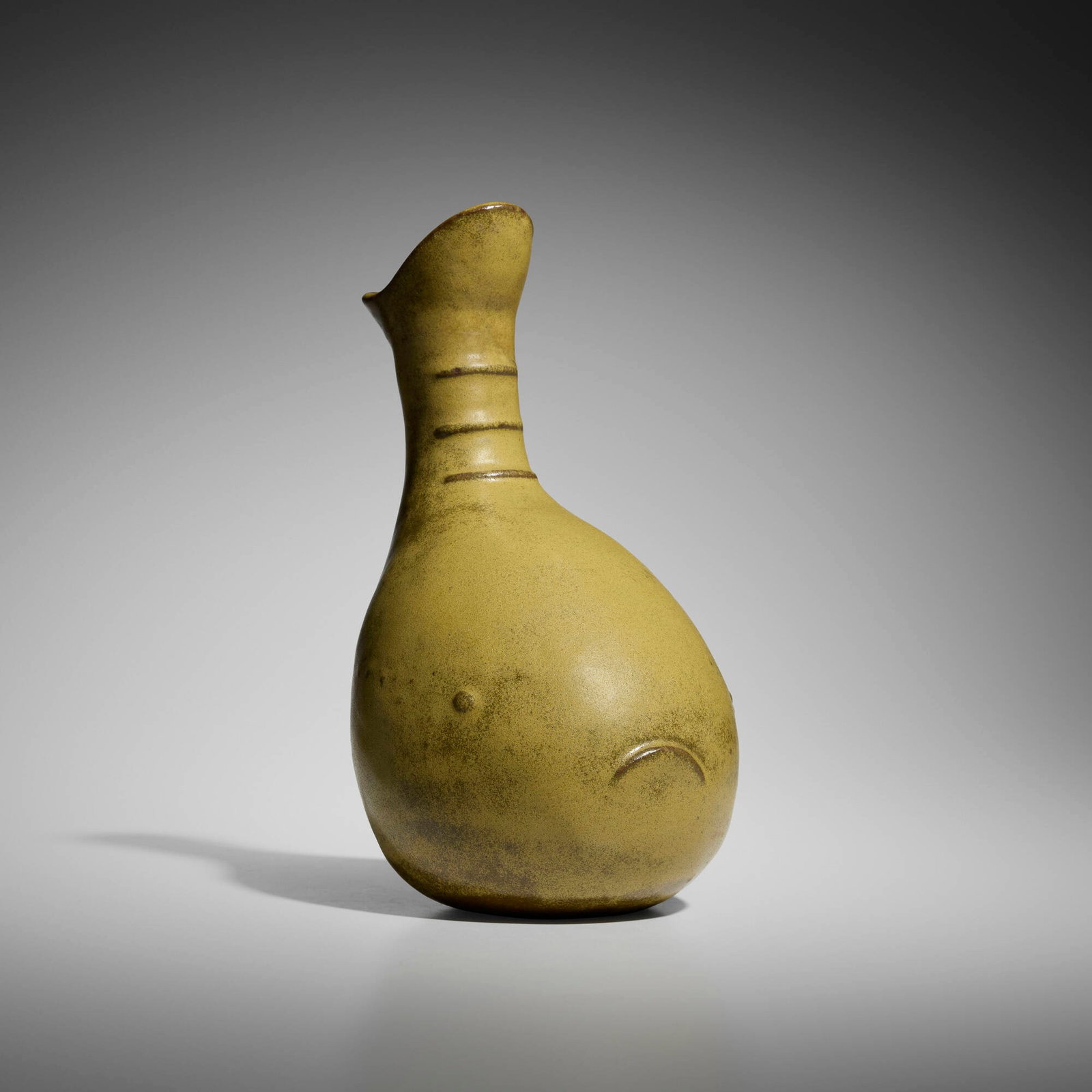 Leza McVey, Rare Polliwog pitcher: Leza McVey Rare Polliwog pitcher 1954 glazed stoneware 11 h x 6 w x 5.5 d in (28 x 15 x 14 cm) Incised signature to underside 'Leza'. Provenance: Lost City Arts, New York | Acquired from the