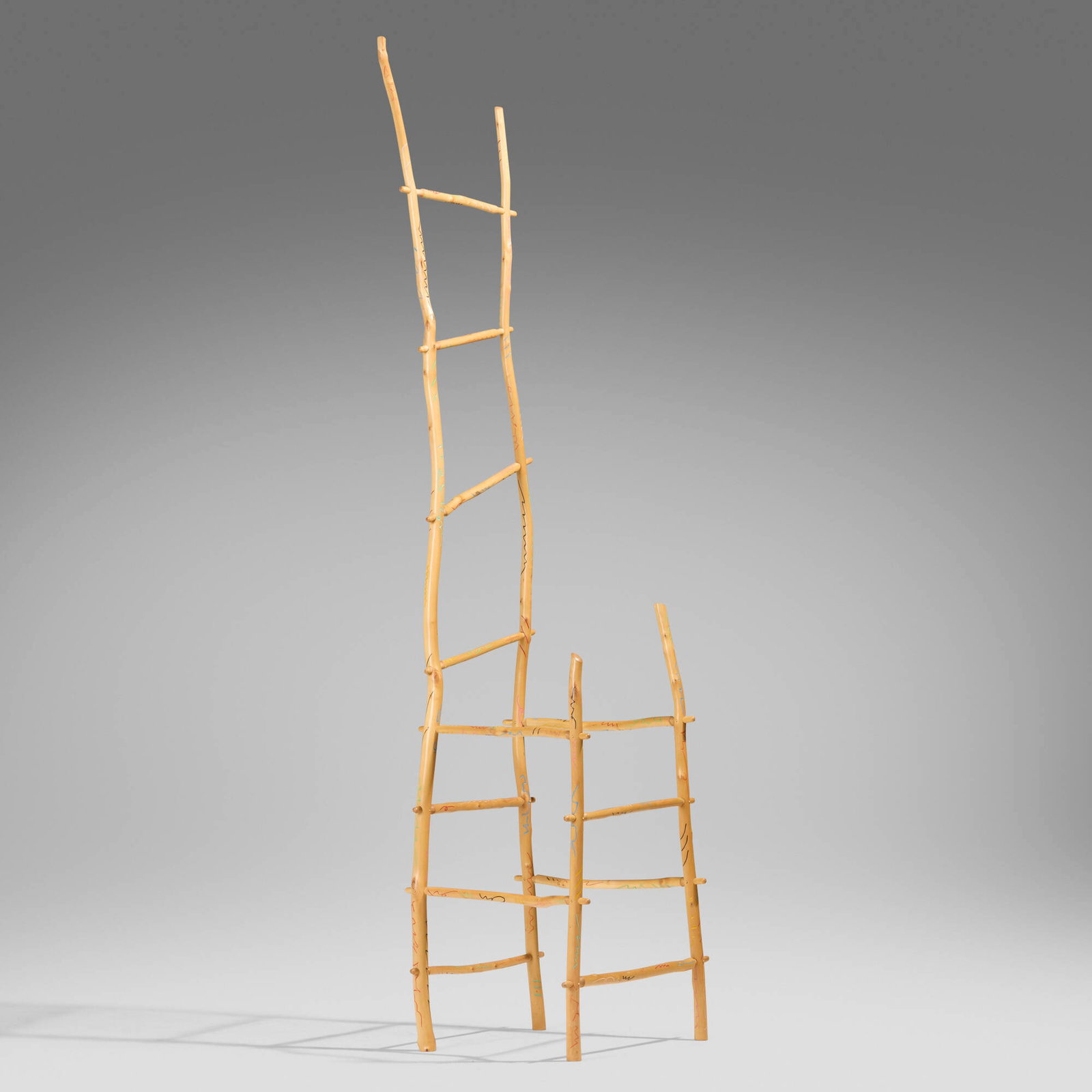 Jon Brooks, Styx ladder-back chair: Jon Brooks Styx ladder-back chair USA, 1986 maple, enamel paint, brass 76 h x 19 w x 24 d in (193 x 48 x 61 cm) Signed and dated to one leg 'Jon Brooks 1986'. This work will ship from