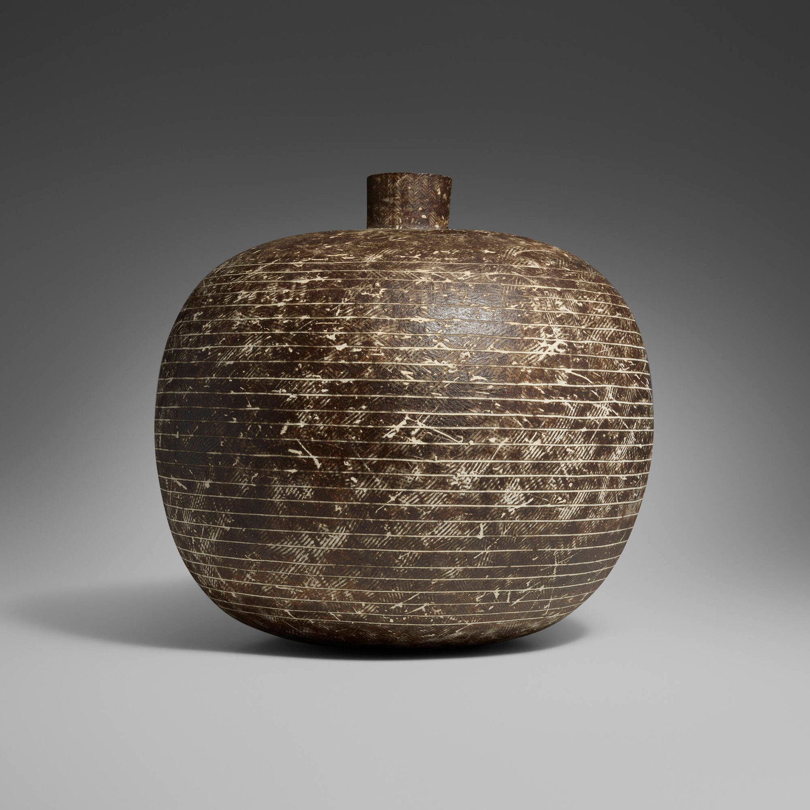 Claude Conover, Xaan: Claude Conover Xaan 1975 glazed stoneware with engobe decoration 15.5 h x 16 dia in (39 x 41 cm) Signed and titled to underside 'Claude Conover Xaan'. Sold with a digital copy of the original