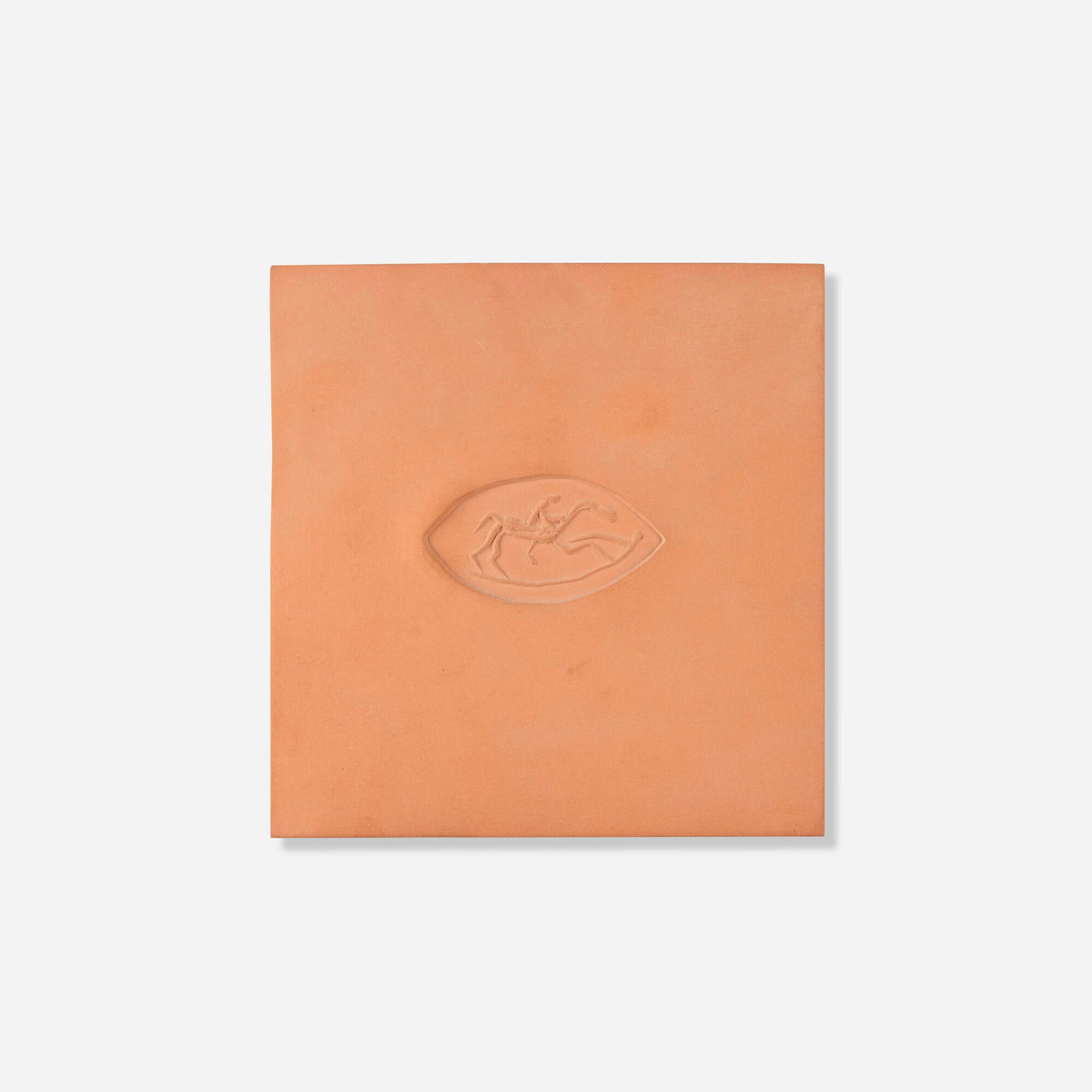 Pablo Picasso, Ovale au cheval: Pablo Picasso Ovale au cheval 1971 red earthenware 5.875 h x 5.625 w x 0.25 d in (15 x 14 x 1 cm) Impressed studio mark to verso 'Poincon Original de Picasso'. Numbered to verso 'J-163 53/500