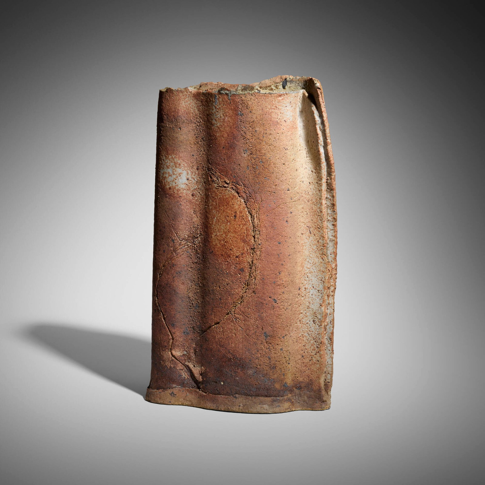 Elisabeth Joulia, Sculptural vase: Elisabeth Joulia Sculptural vase c. 1975 glazed stoneware 17.5 h x 11 w x 4 d in (44 x 28 x 10 cm) Provenance: Important Private Texas Collection This work will ship from Chicago, Illinois.