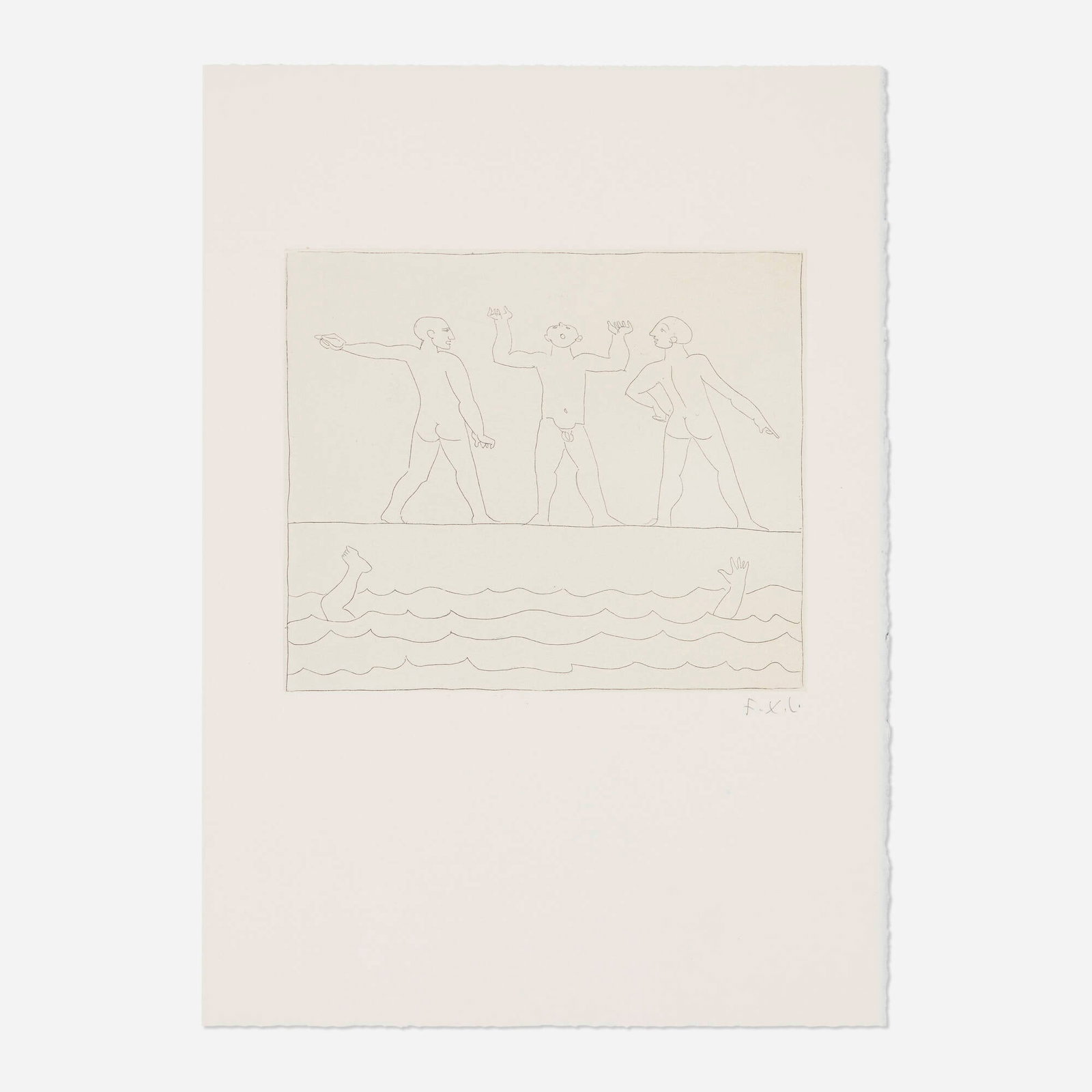 Francois-Xavier Lalanne, Ephebes (from Quelques Fables de La Fontaine): Francois-Xavier Lalanne Ephebes (from Quelques Fables de La Fontaine) 2002 etching on paper image: 6.75 h x 8 w in (17 x 20 cm) sheet: 15 h x 10.75 w in (38 x 27 cm) Signed to lower right