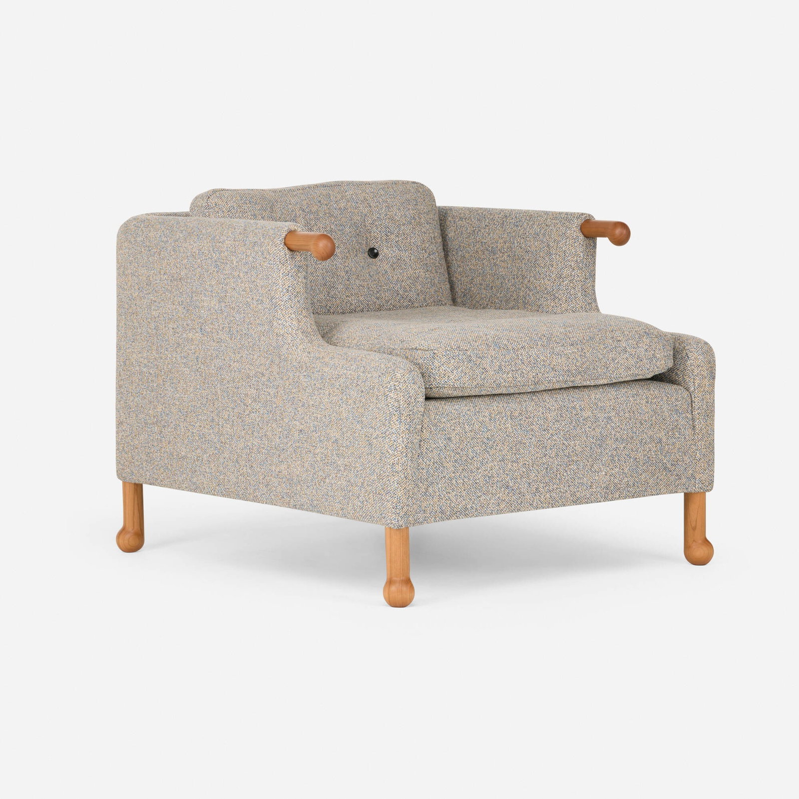 Tyler Hays, Mabel Club Chair: Tyler Hays Mabel Club Chair BDDW USA, 21st century beech, BDDW upholstery fabric #409 28 h x 32 w x 37 d in (71 x 81 x 94 cm) Sewn upholsterer's manufacturer's mark to underside of seat cushion