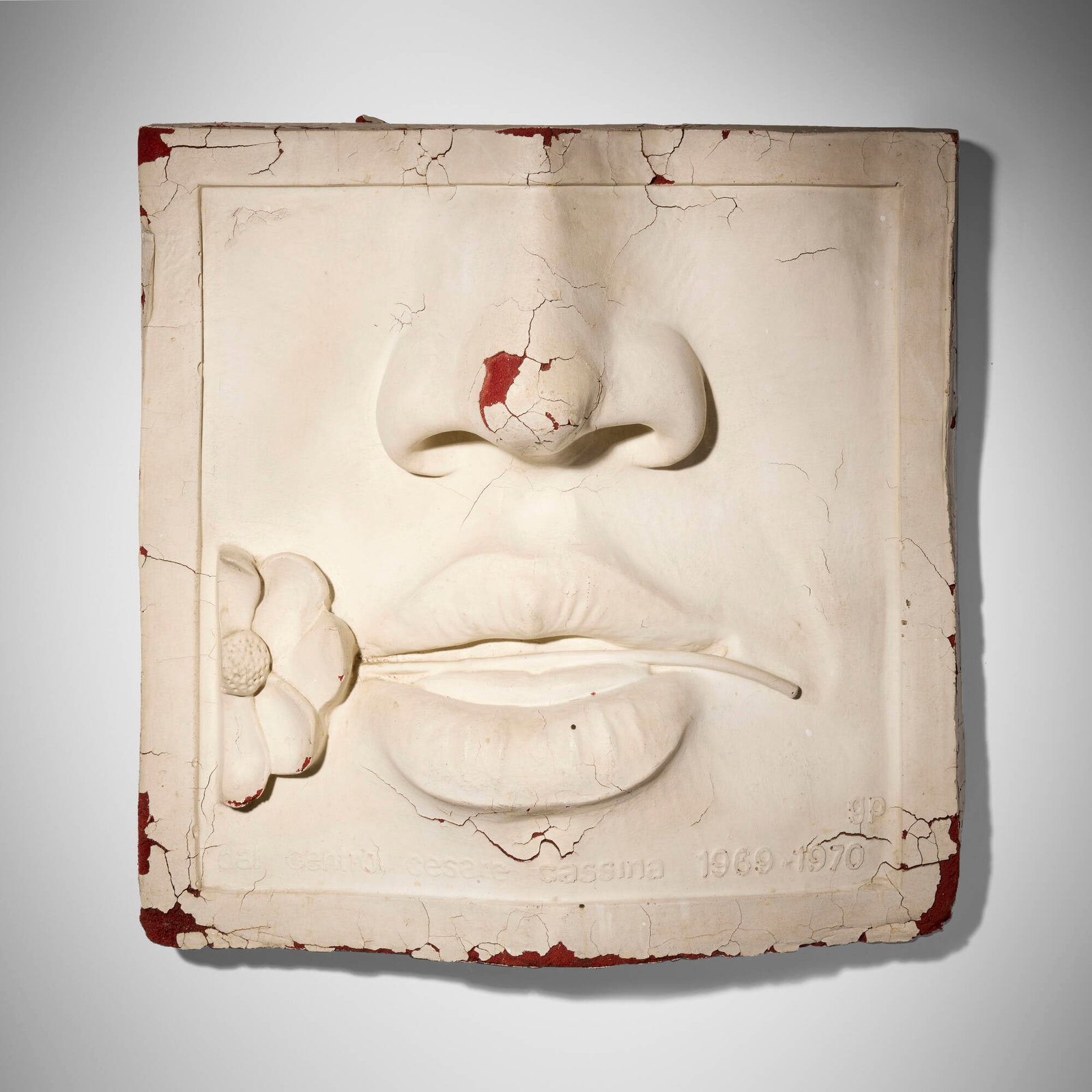 Gaetano Pesce, Rare Fioreinbocca bas-relief: Gaetano Pesce Rare Fioreinbocca bas-relief 1969-1970 painted foam 22 h x 22 w x 8 d in (56 x 56 x 20 cm) Raised inscription and date to lower edge 'dal centro cesare cassina 1969-1970 gp'. 