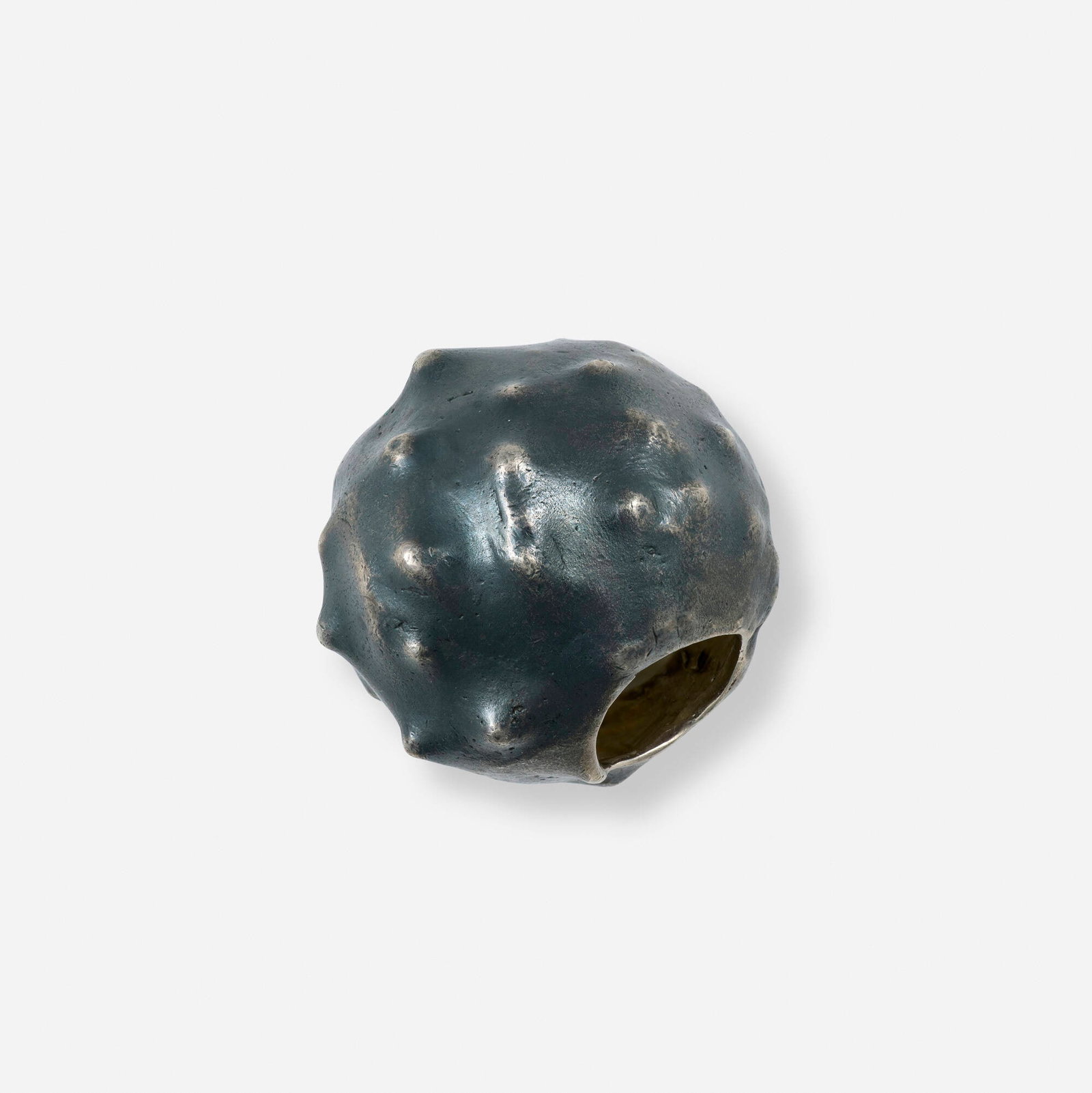 Miquel Barcelo and Chus Bures, Volcano ring: Miquel Barcelo and Chus Bures Volcano ring 2007 oxidized sterling silver 1.5 h x 1.5 dia in (4 x 4 cm) Inscribed signature and number to lower side of ring 'M.B. 3/20'. Inscribed signature to top