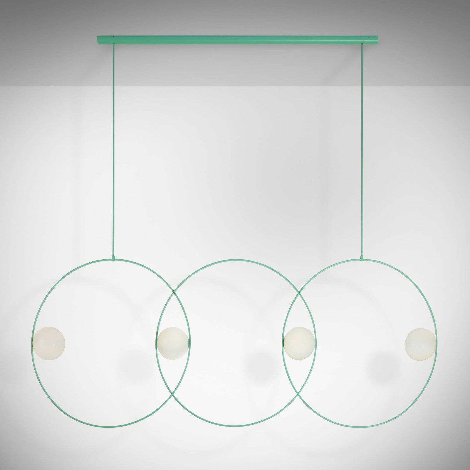 Michael Anastassiades, Triple Loop Suspension lamp: Michael Anastassiades Triple Loop Suspension lamp England enameled brass, glass 93 h x 102 w x 7.5 d in (236 x 259 x 19 cm) This work will ship from Lambertville, New Jersey.